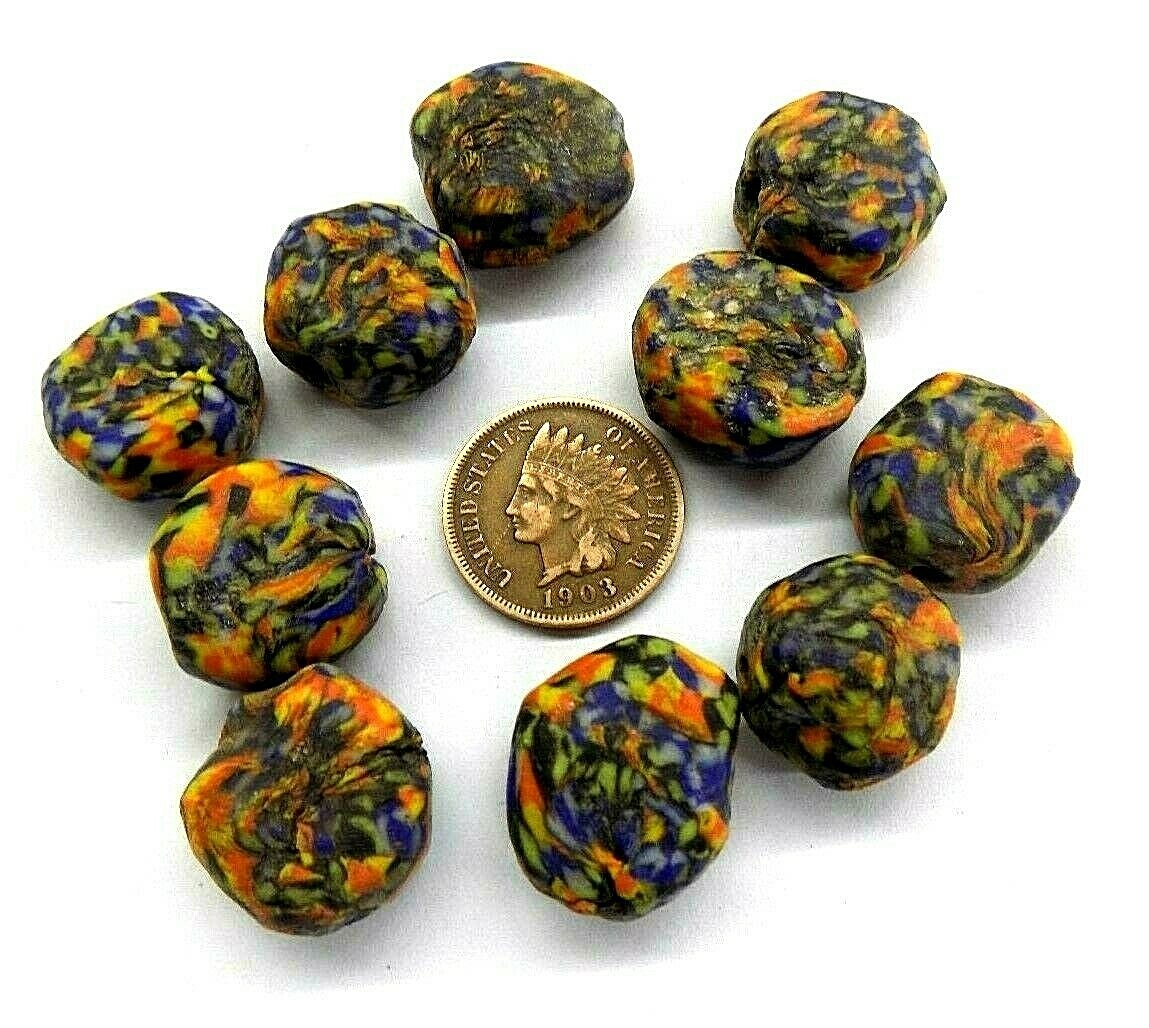 Mixed Lozenge shape African Made Trade Beads { 10 Pc }   CX5   Bin G