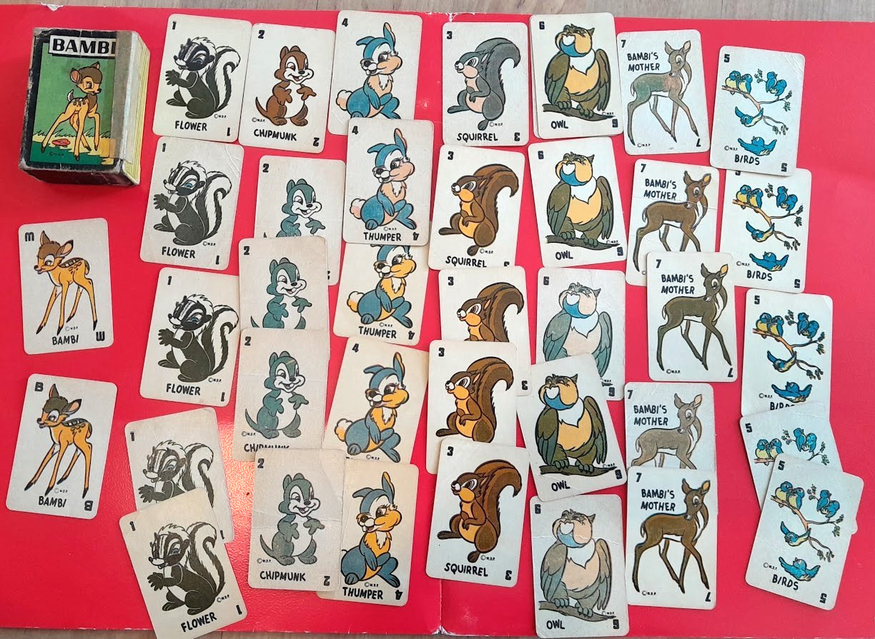 Vintage 1946 Disney Miniature Playing Card Game Set BAMBI Russell Mfg