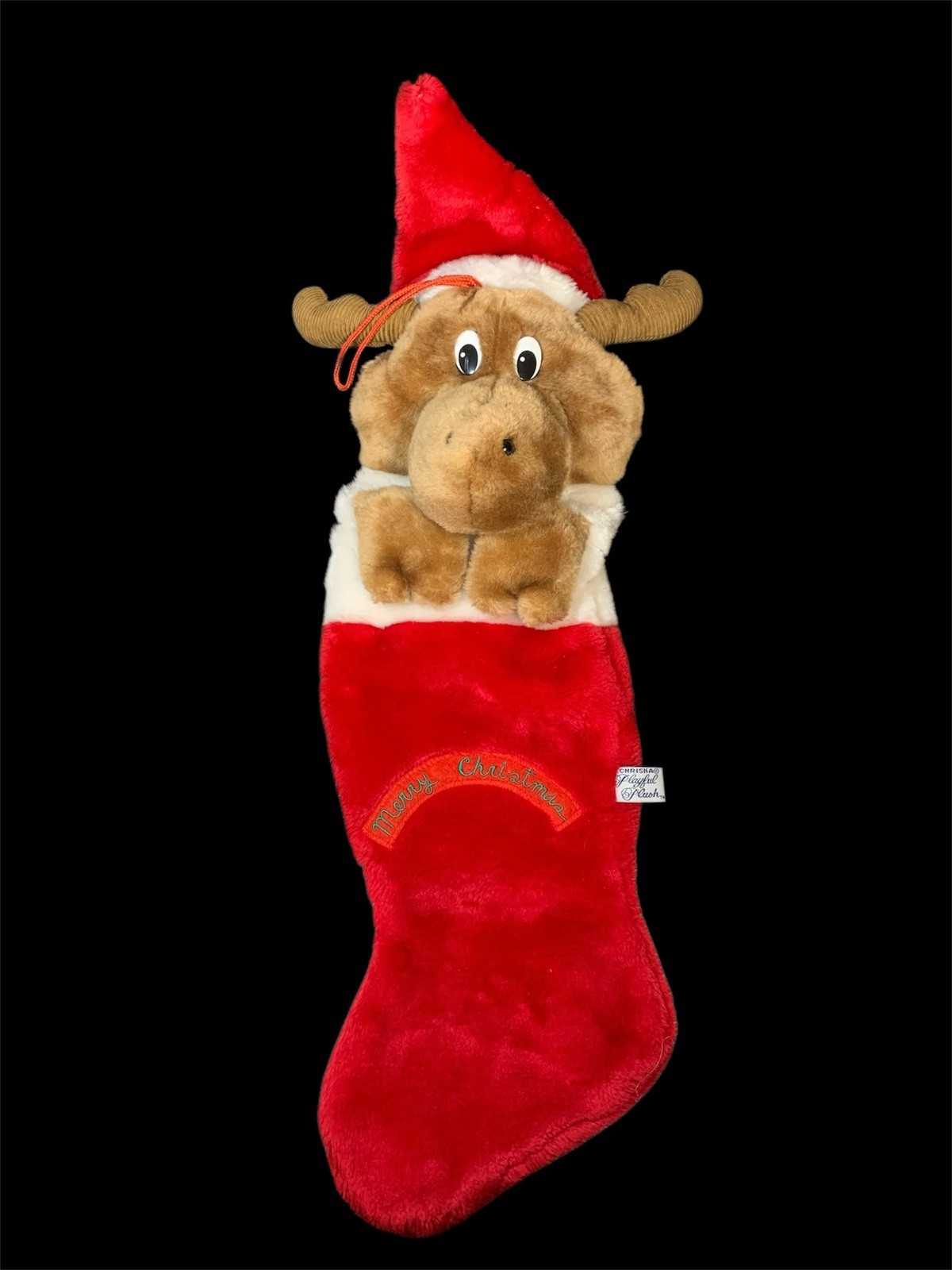 VTG 1988 Chrisha Playful Plush Reindeer Moose Christmas Stocking 24” - * Read VTG 1988 Chrisha Playful Plush Reindeer Moose Christmas Stocking 24” - * Read