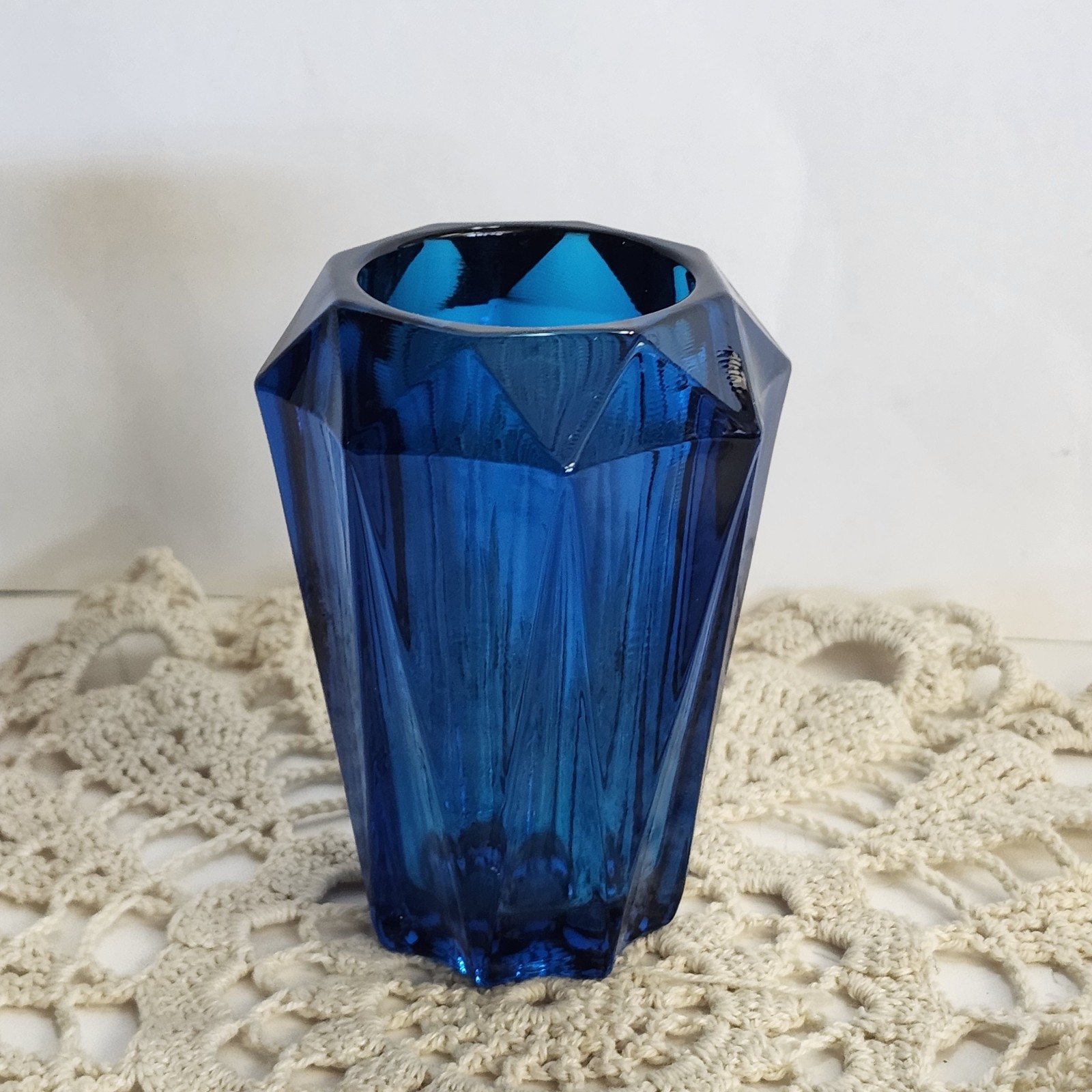 Vintage Viking Glass Diamond Point Table Lighter Bluenique MCM