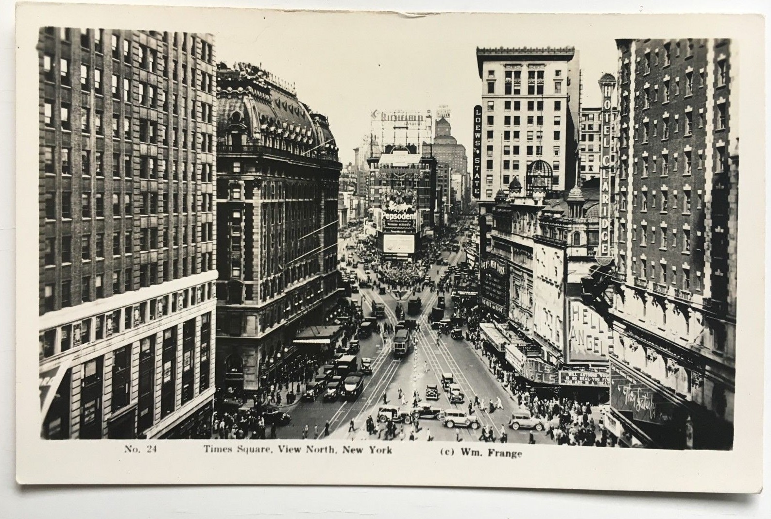 NY RPPC Real Photo Postcard New York City Times Square signs street trolleys EKC