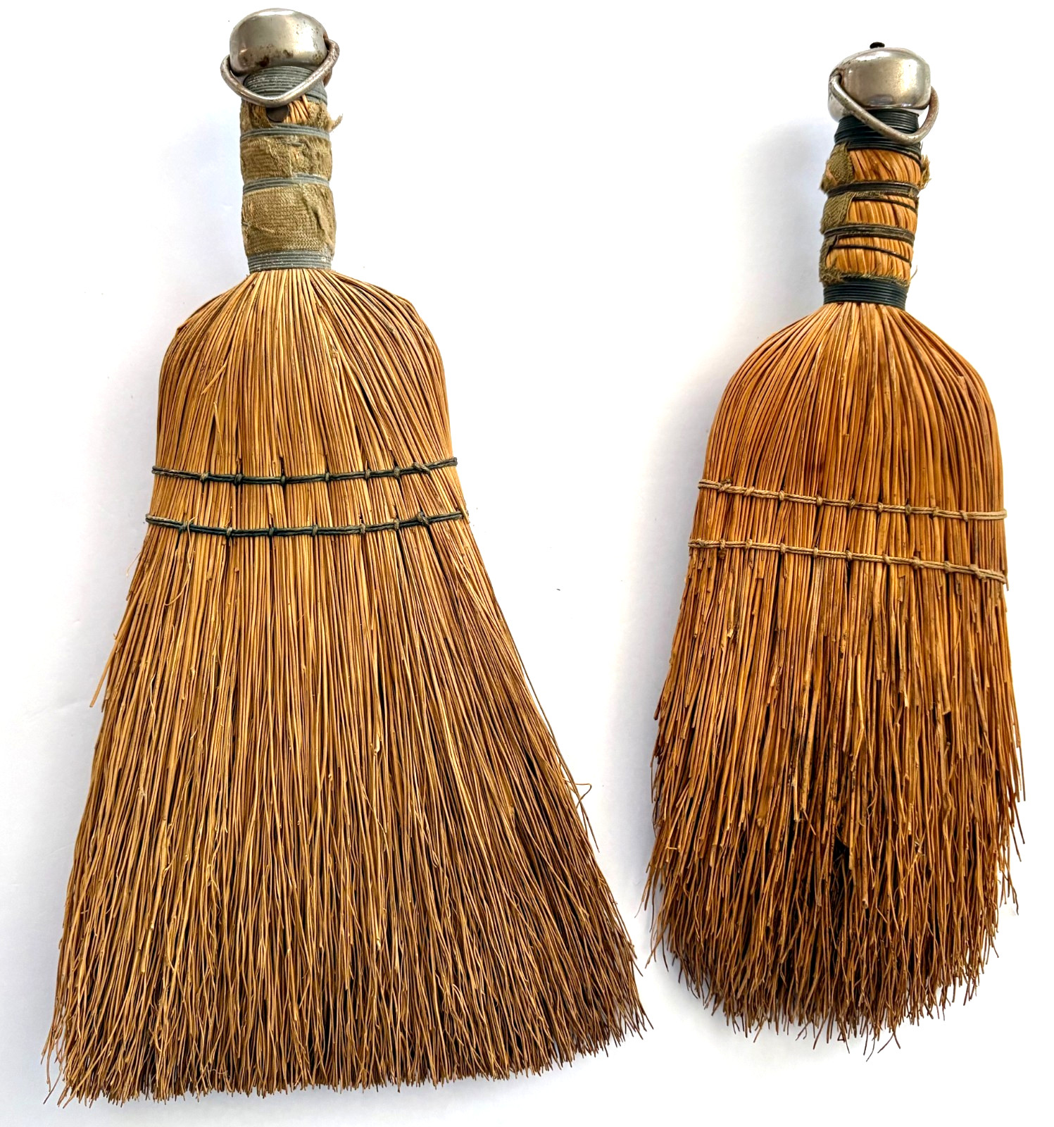 2 Vtg Hand Whisk Broom Set Primitive Straw Cottage Rustic Farmhouse Hearth Decor