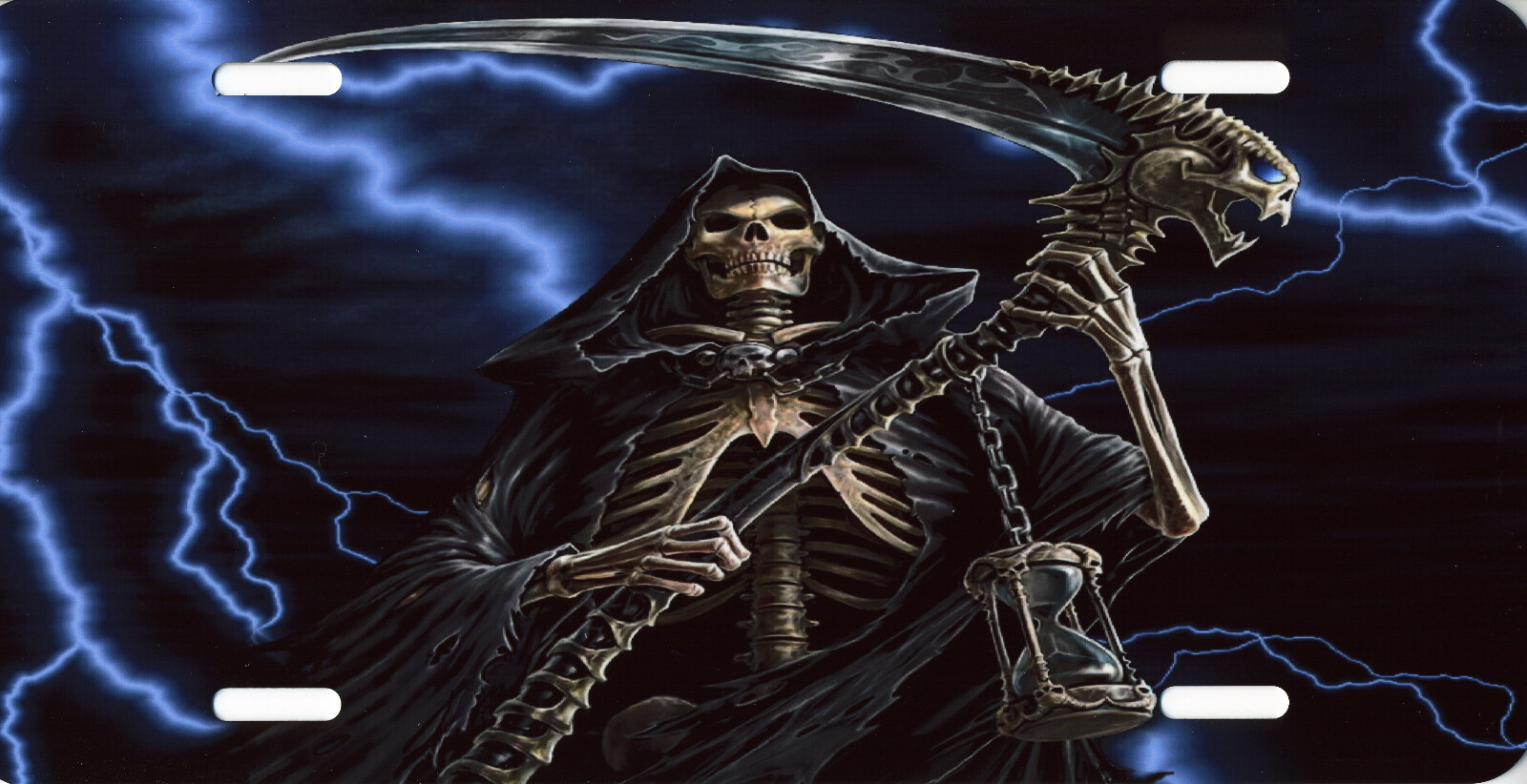 Grim Reaper Sci Skeleton Lightning Mythical Color Photo License Plate 12\