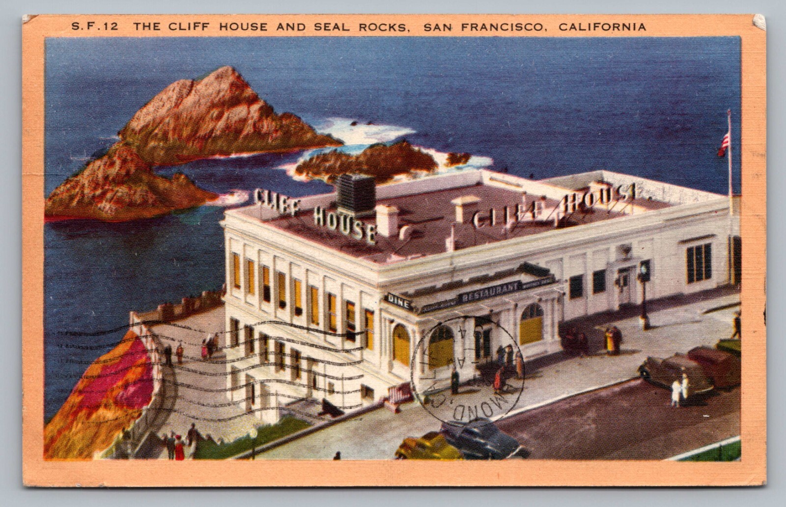 Cliff House Seal Rocks San Fancisco CA Old Cars California Coast Postcard Vtg E7