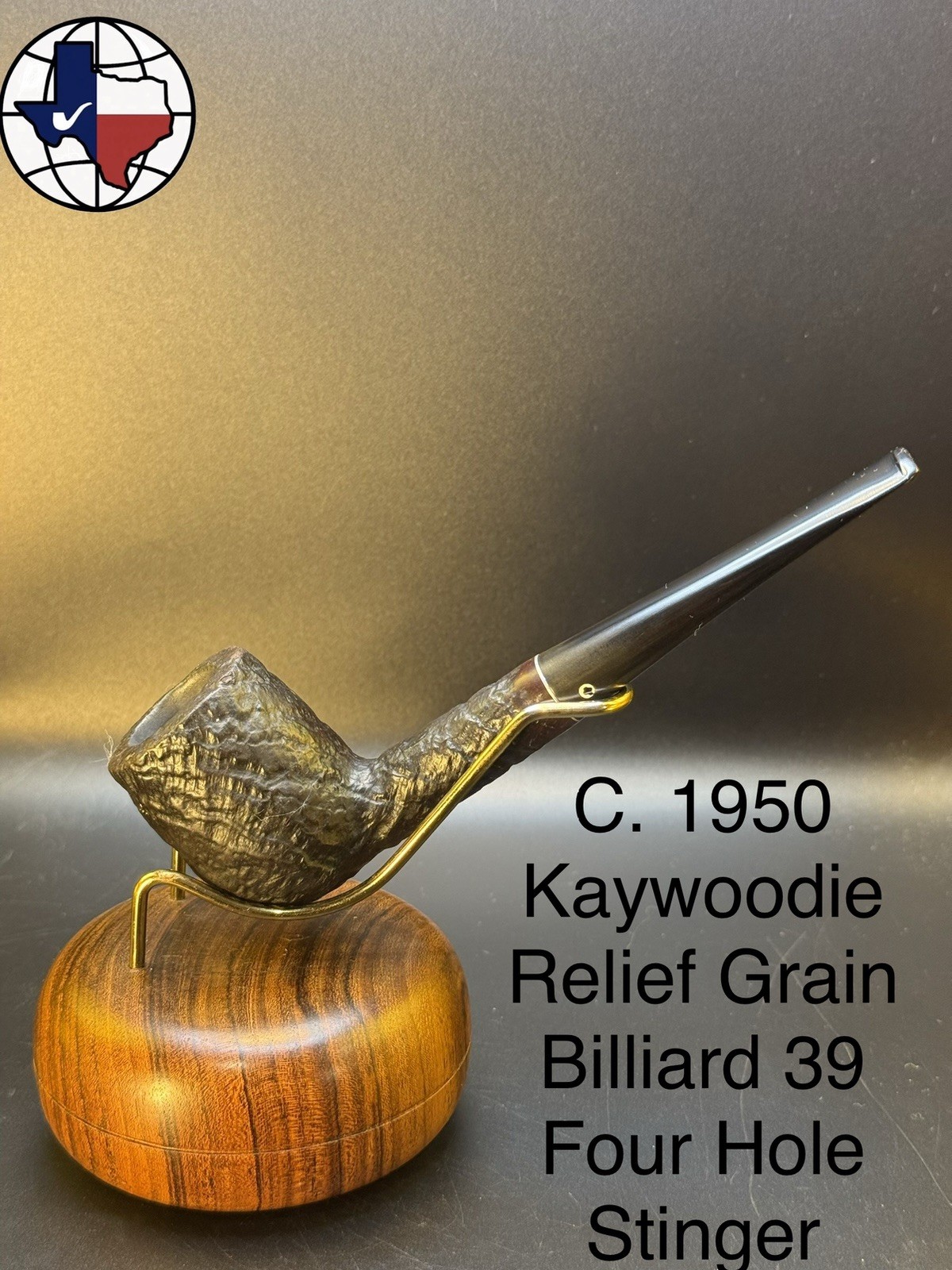 C. 1950 Kaywoodie Relief Grain Billiard 39 Four Hole Stinger Tobacco Pipe