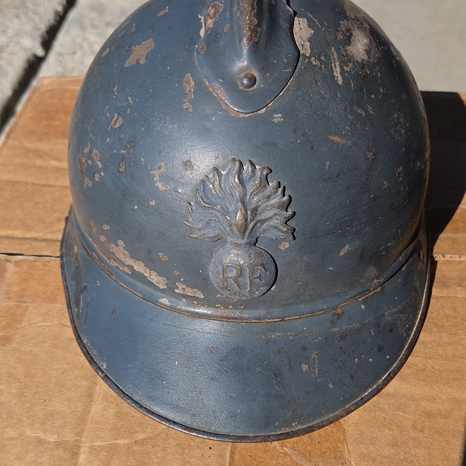 French WWI Adrian Steel Helmet w/ RF Grenade Insignia, Original Militaria