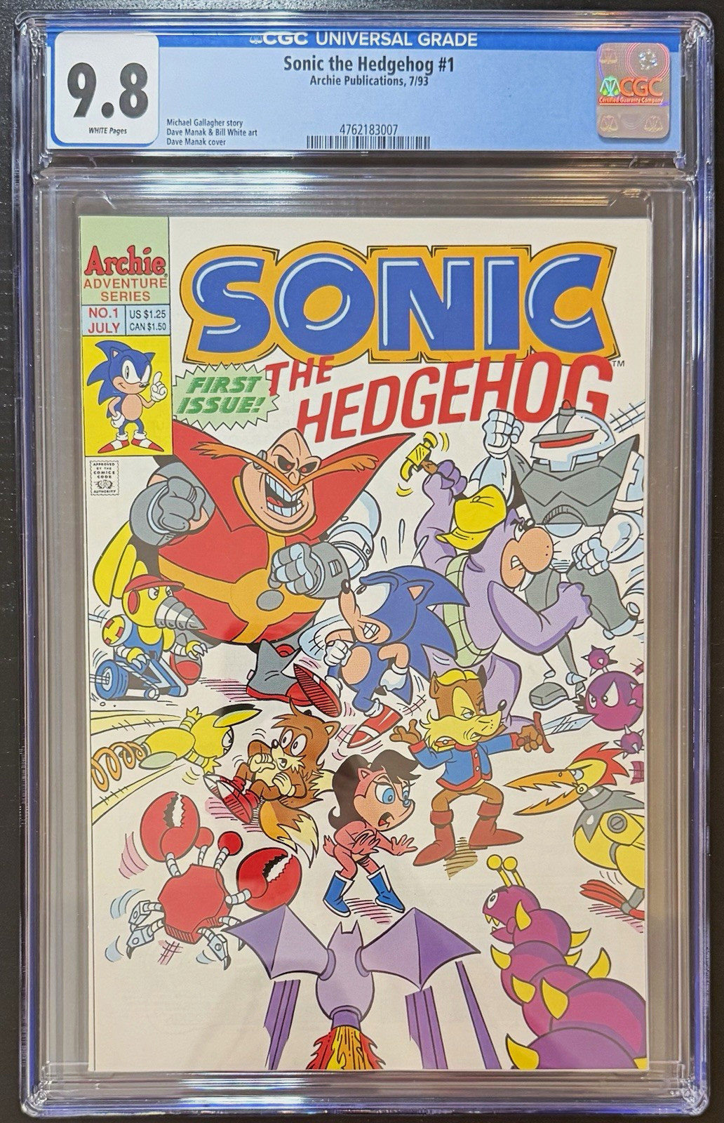 Sonic the Hedgehog #1 (1993 Archie) CGC 9.8 WHITE PAGES 1st Issue Sonic the Hedgehog #1 (1993 Archie) CGC 9.8 WHITE PAGES 1st Issue