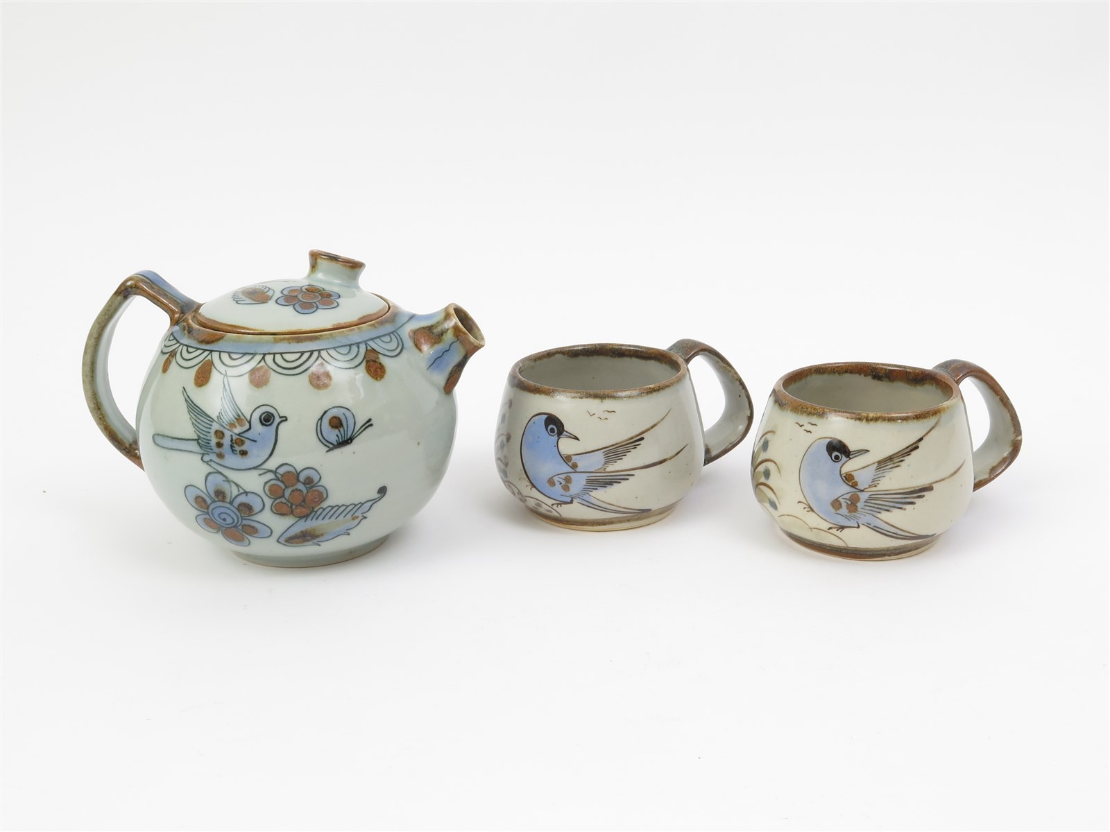 Ken Edwards Tonala Mexican Pottery El Palomar Teapot with 2 Teacups