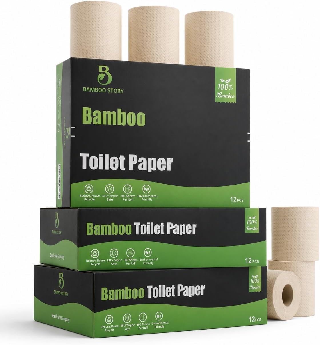 Bamboo Story Unbleached Bamboo Toilet Paper 3-Ply Septic Safe Sustainable Tissue