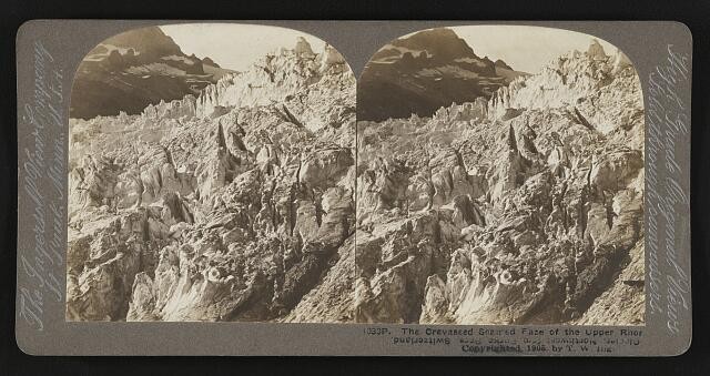 Upper Rhone Glacier Furka Pass Switzerland 1900s Crevassed Glacier Stereo View