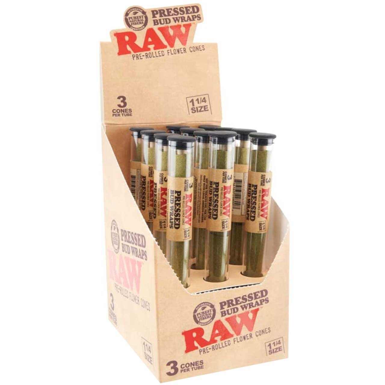 RAW Pressed 1 1/4 Wraps Rolling Paper 3ct -FULL BOX -36 Total Wraps