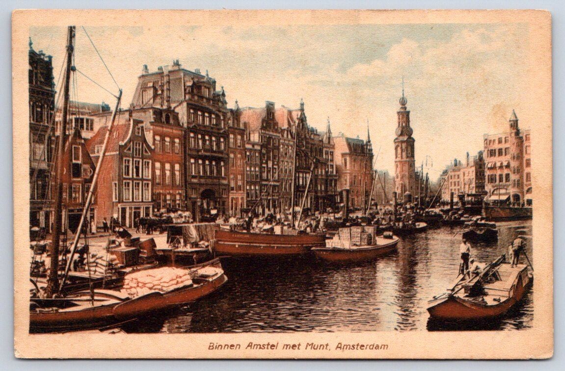 Antique Netherlands Postcard AMSTERDAM Binnen Amstel Met Munt 1910