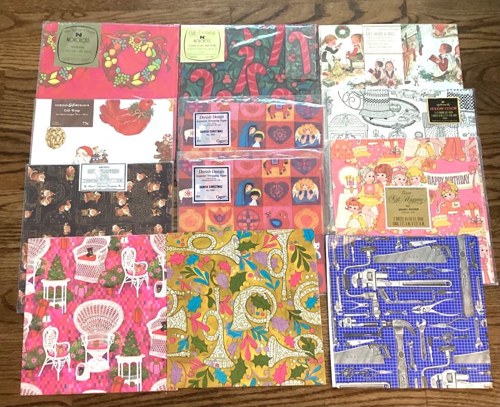 Lot of 12 Vintage Gift Wrap ~ 9 not opened ~ Caspari Fraser Norcross Hallmark ++