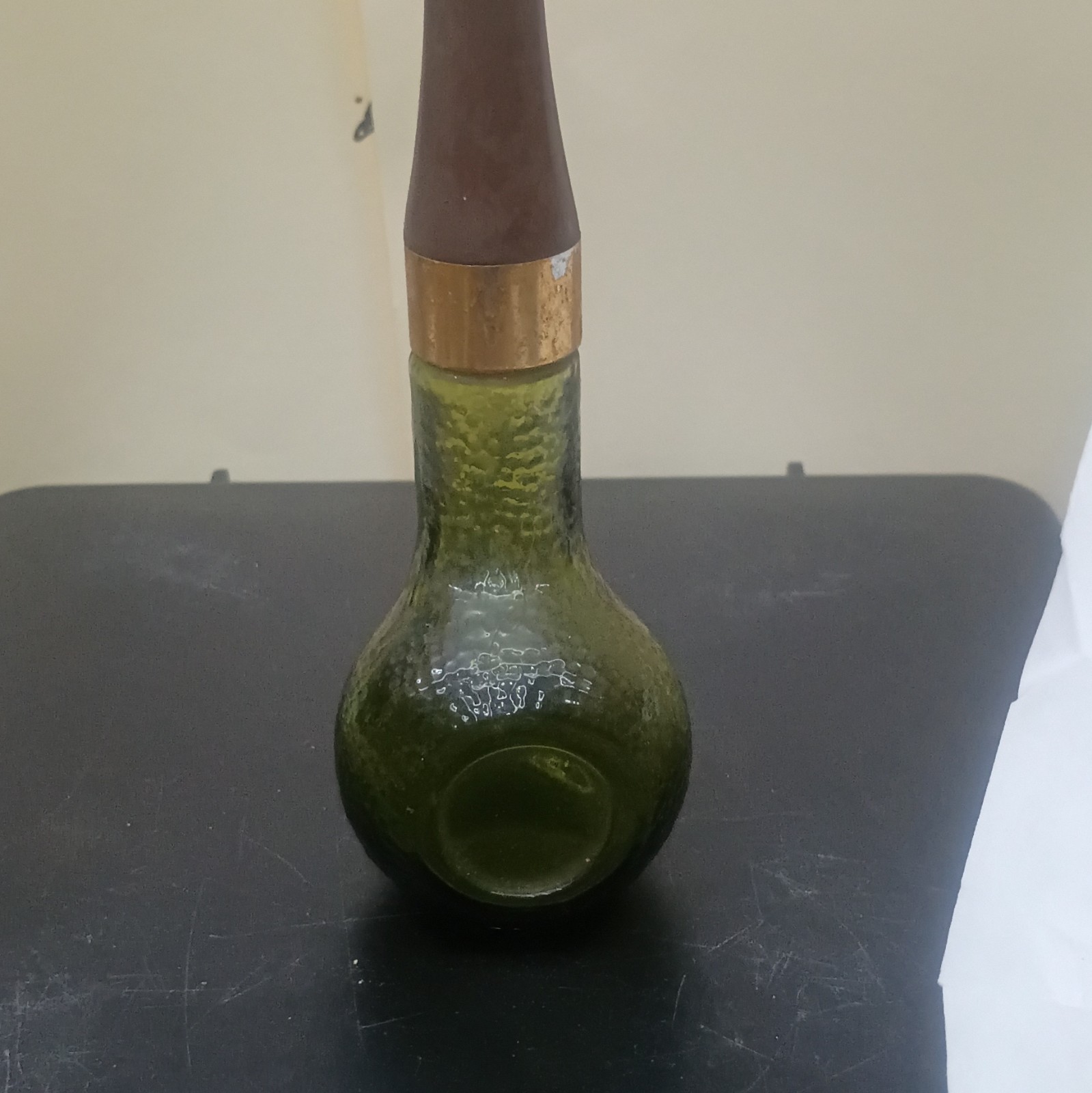 Vintage Green Textured Glass Smoking Tobacco Pipe Brass Band Ebonite Mouthpiece