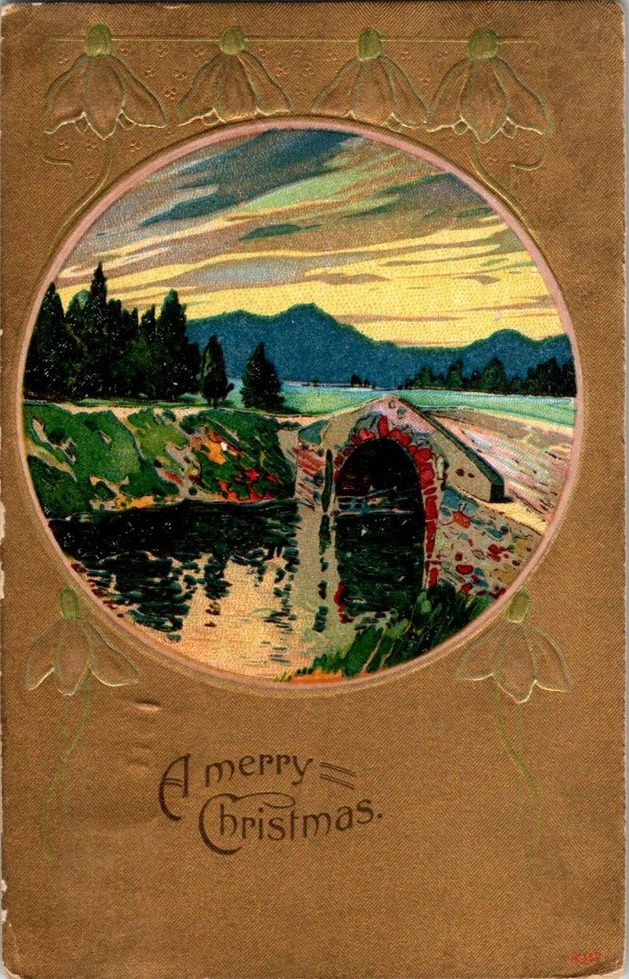 Vintage 1911 Christmas Postcard Scenic Bridge & River Germany Made Vintage 1911 Christmas Postcard Scenic Bridge & River Germany Made