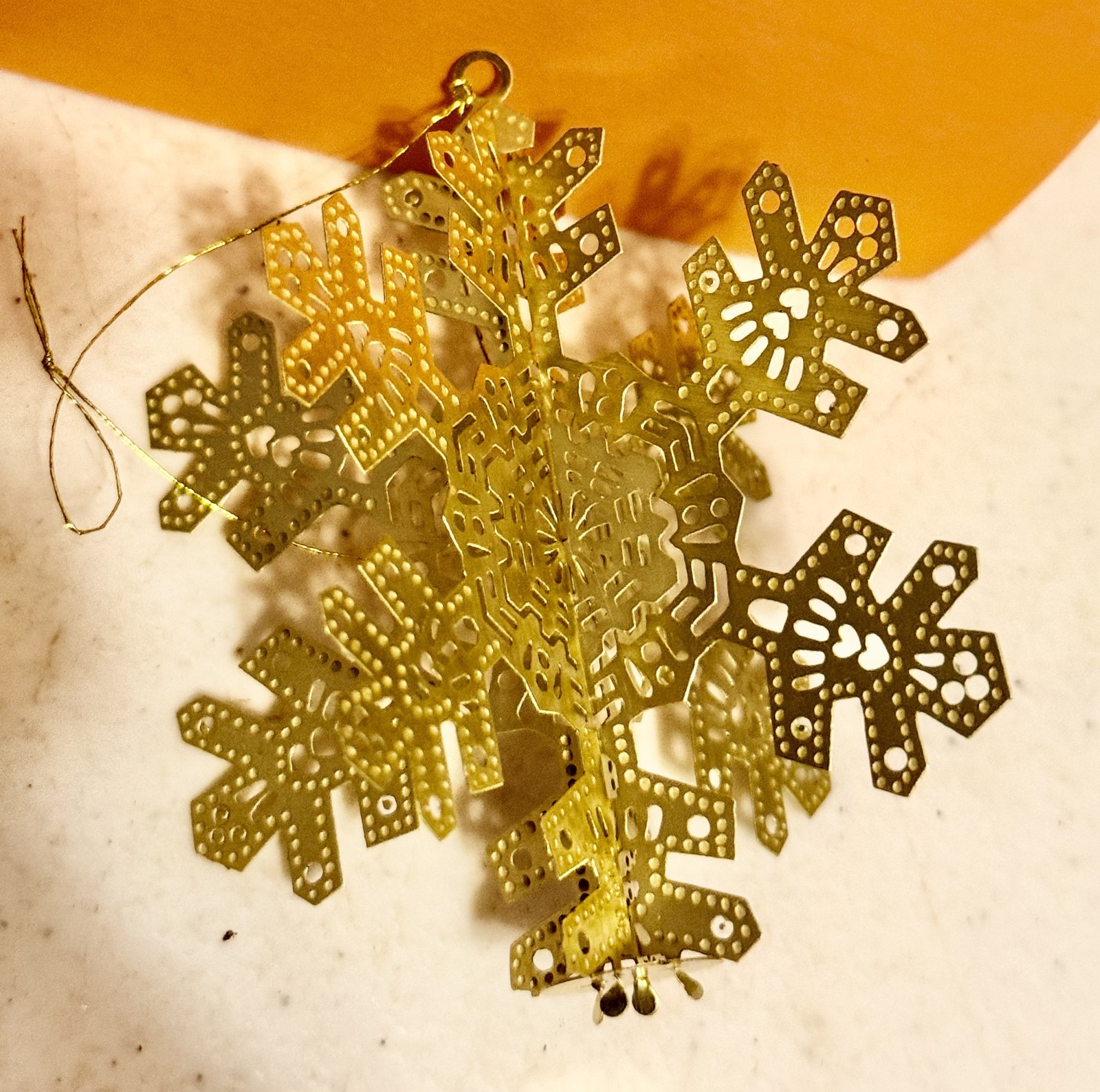 Vintage Just For You Gold Tone Snowflake Christmas Ornament Vintage Just For You Gold Tone Snowflake Christmas Ornament