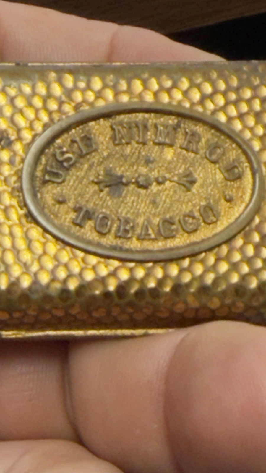 Antique Nimrod Tobacco Advertising Match Safe Striker Textured Brass Toned Case Antique Nimrod Tobacco Advertising Match Safe Striker Textured Brass Toned Case