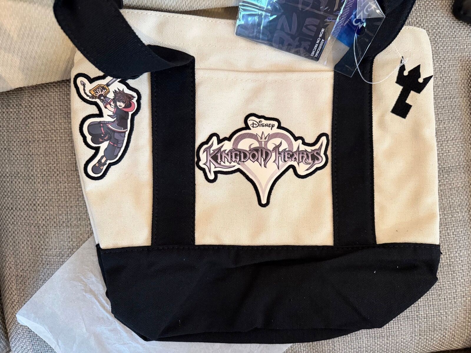 Disney D23 Kingdom of Hearts Black/Beige Canvas Tote Bag Medium Reusable F