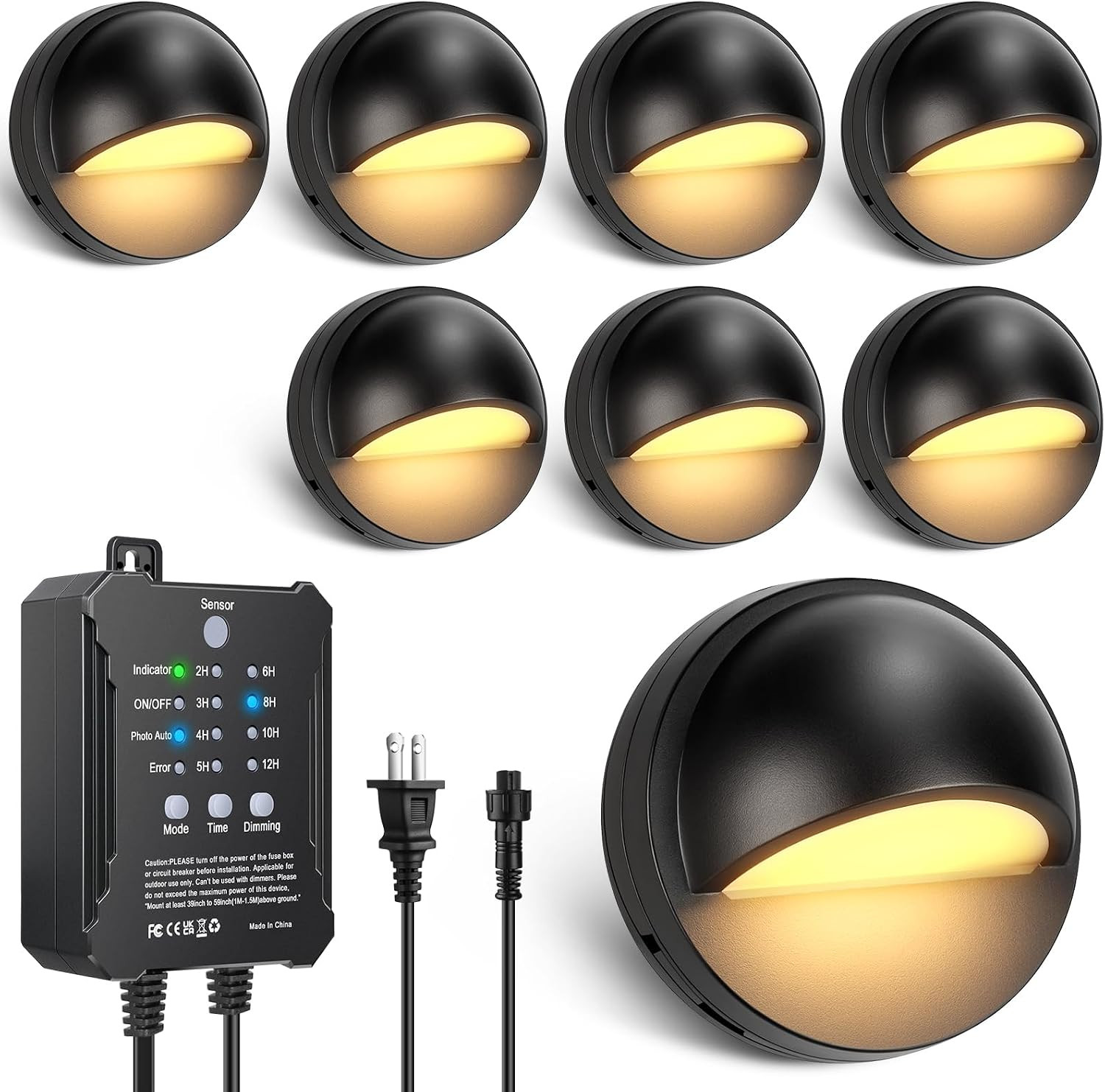 8 Pack Low Voltage LED Deck Lights Kit with Plug-In Transformer, Dusk-To-Dawn Ph