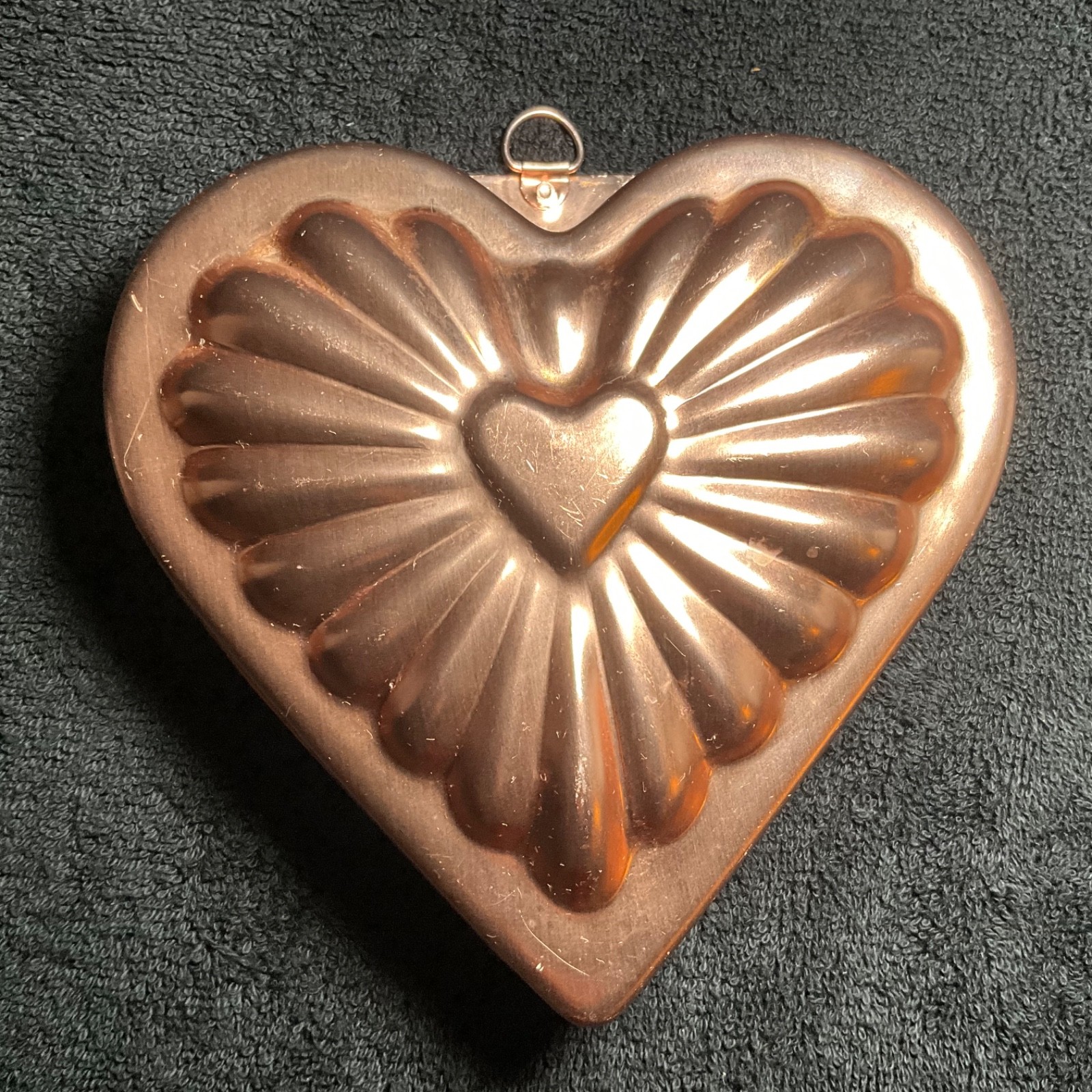 Vintage Copper Tin Heart Shaped Jello Mold Hanging Cottage Core Wall Decor
