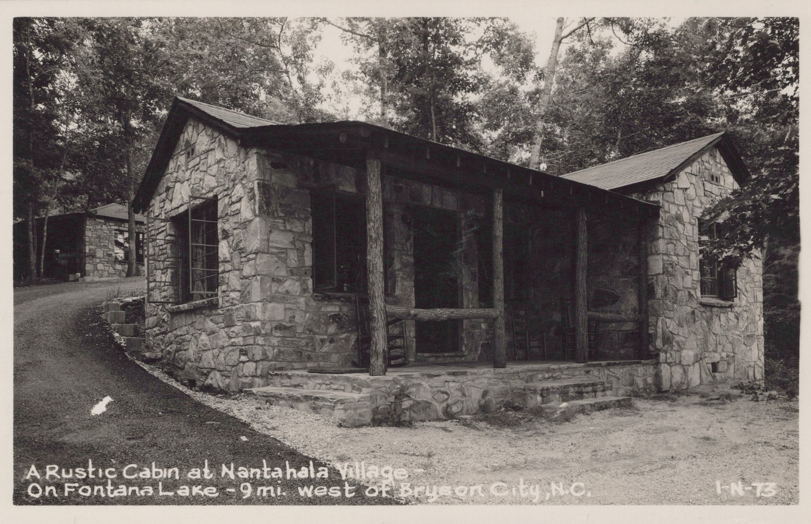 Rustic Stone Cabin Nantahala Village Fontana Lake Bryson City NC RPPC Postcard