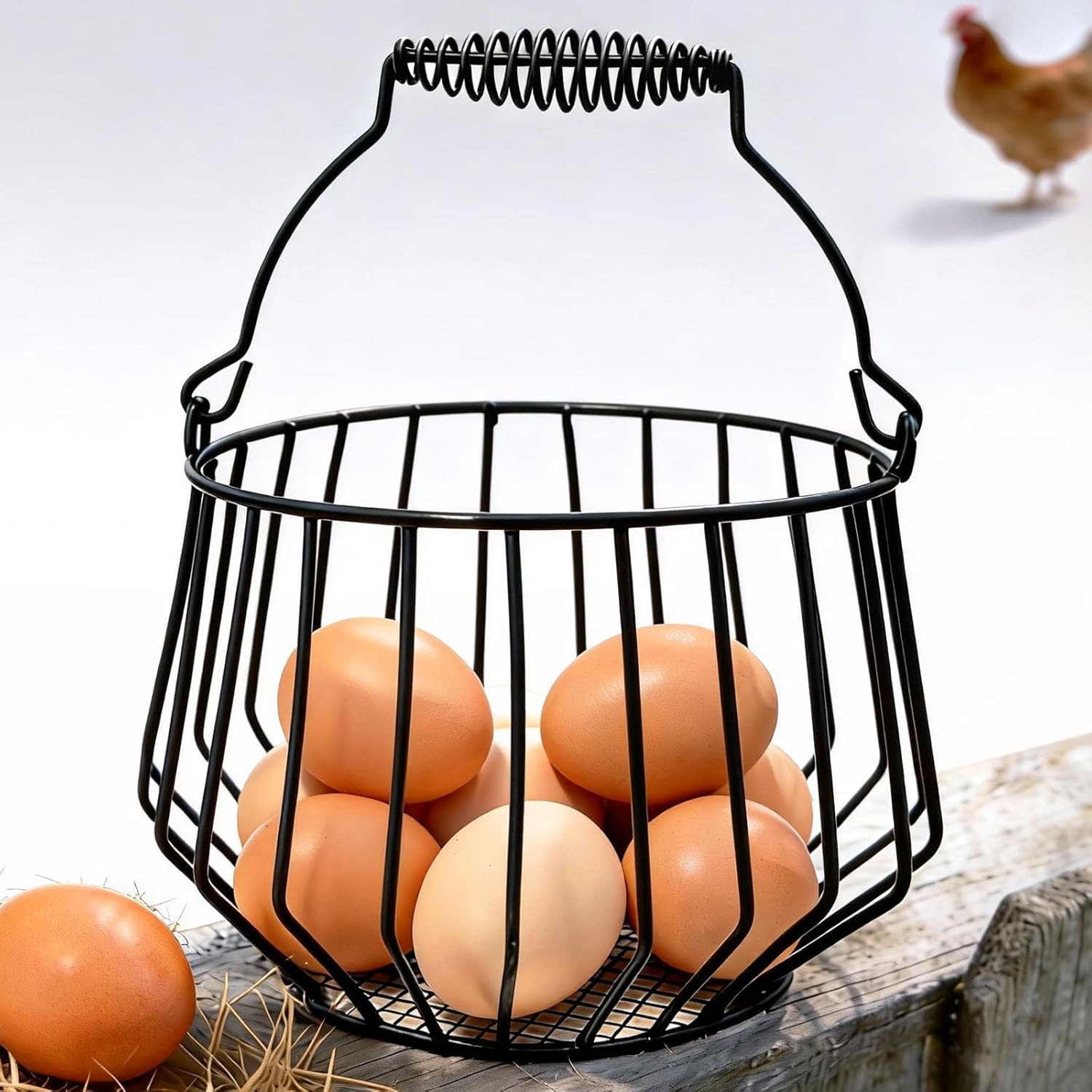 Wire Egg Basket, 24-Capacity Vintage Chicken Coop Basket with Handle for Farmhou