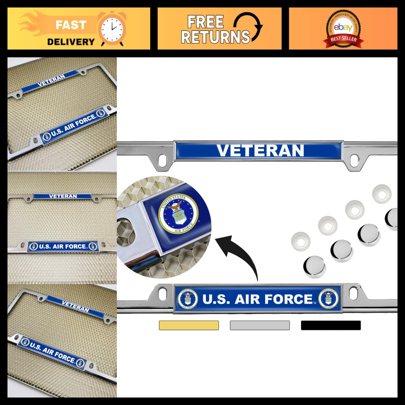 US Air Force Veteran Metal License Plate Frame - Chrome Car Accessory, Qty: 1 US Air Force Veteran Metal License Plate Frame - Chrome Car Accessory, Qty: 1