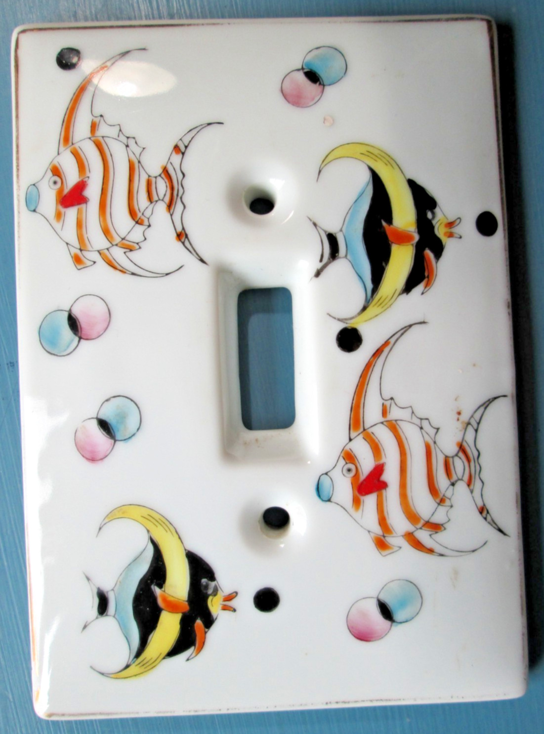 Ceramic Switch Plate 1959 HandPainted Angel Fish Kelvin #L-942 5.25 Ceramic Switch Plate 1959 HandPainted Angel Fish Kelvin #L-942 5.25