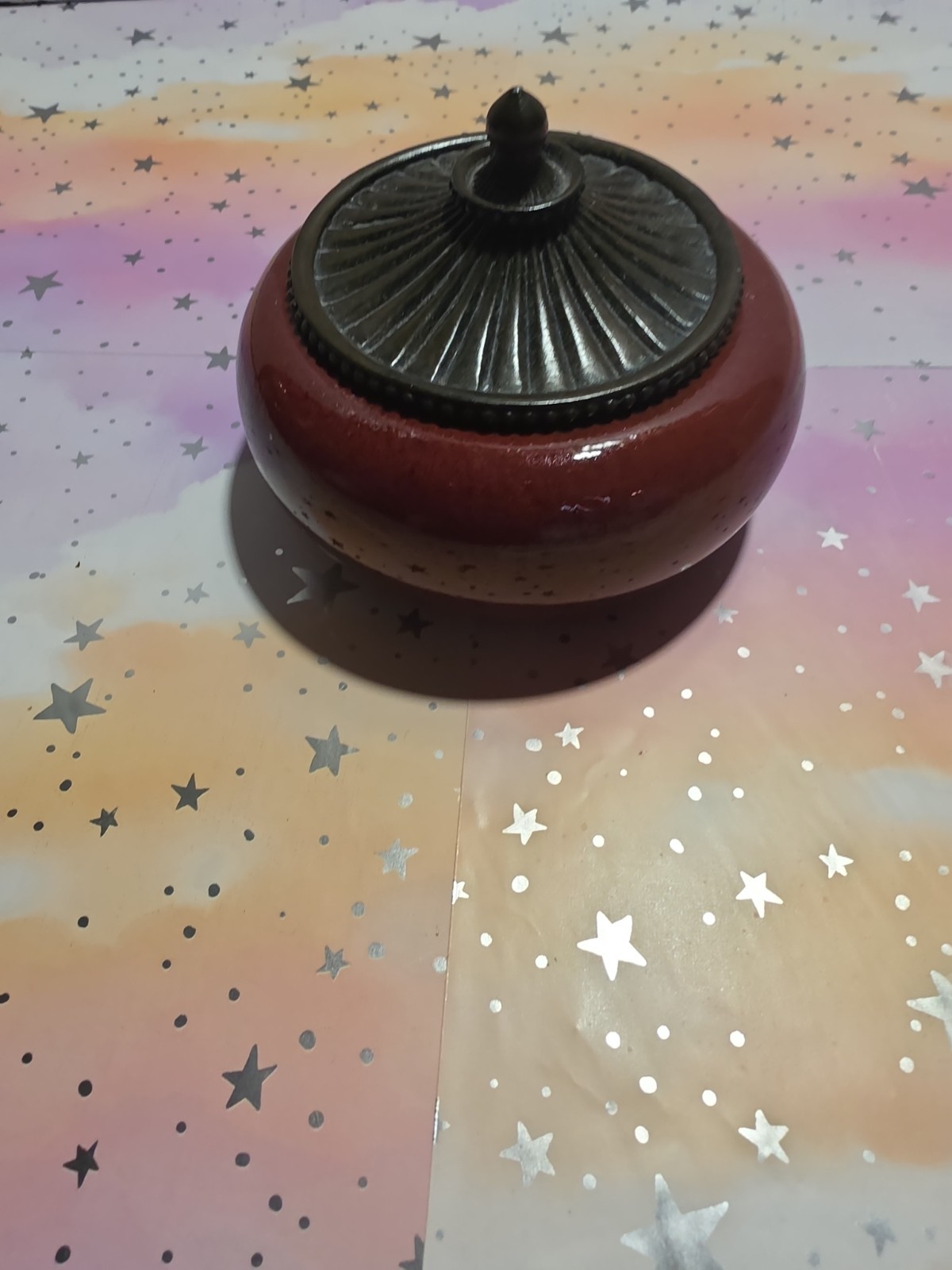 Vintage Partylite Reddish Brown Covered Round Ceramic Trinket Vanity Box