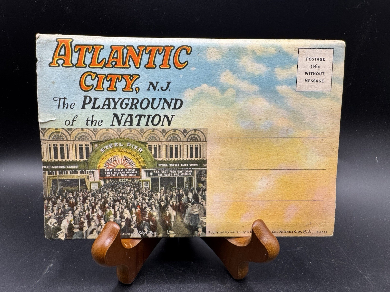 Vintage Atlantic City NJ Souvenir Postcard Folder Mailer Linen Era Steel Pier
