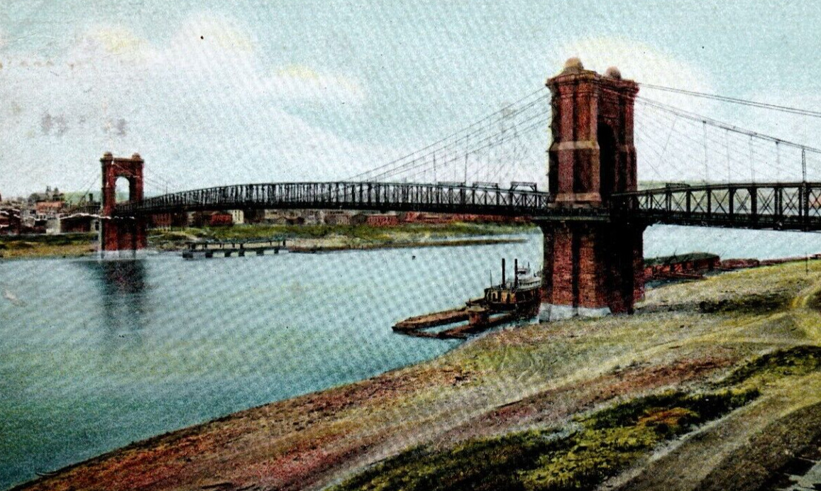 1907 Suspension Bridge Cincinnati Ohio A C Bosselman & co Germany Postcard