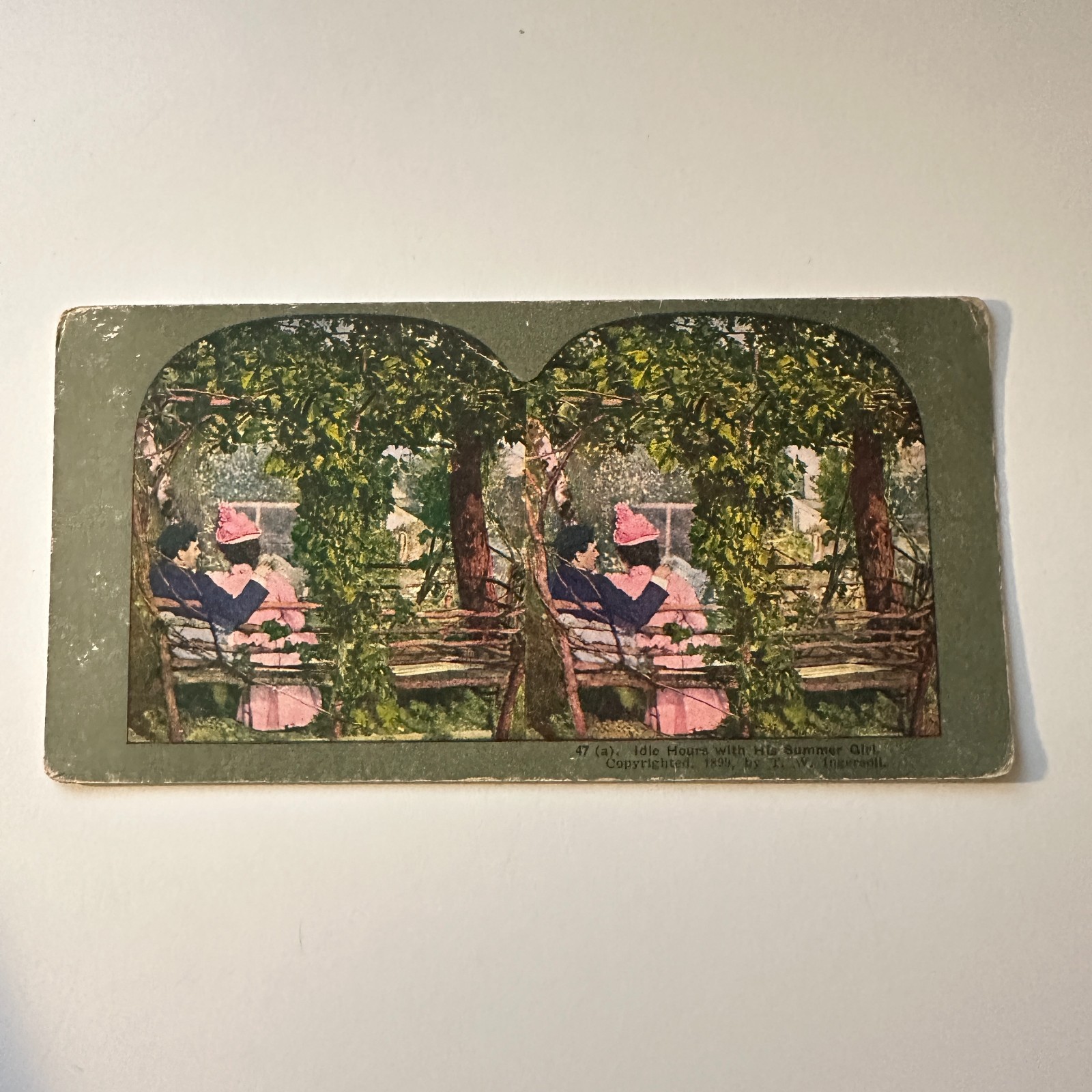 Idle Hours With His Summer Girl Antique Stereoview Card 5H6-4