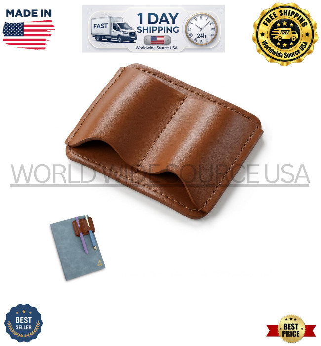 Leather Pen Holder for Notebook 2.9 x 2.3Inch Pen Holder Clip Double Slot Pen...