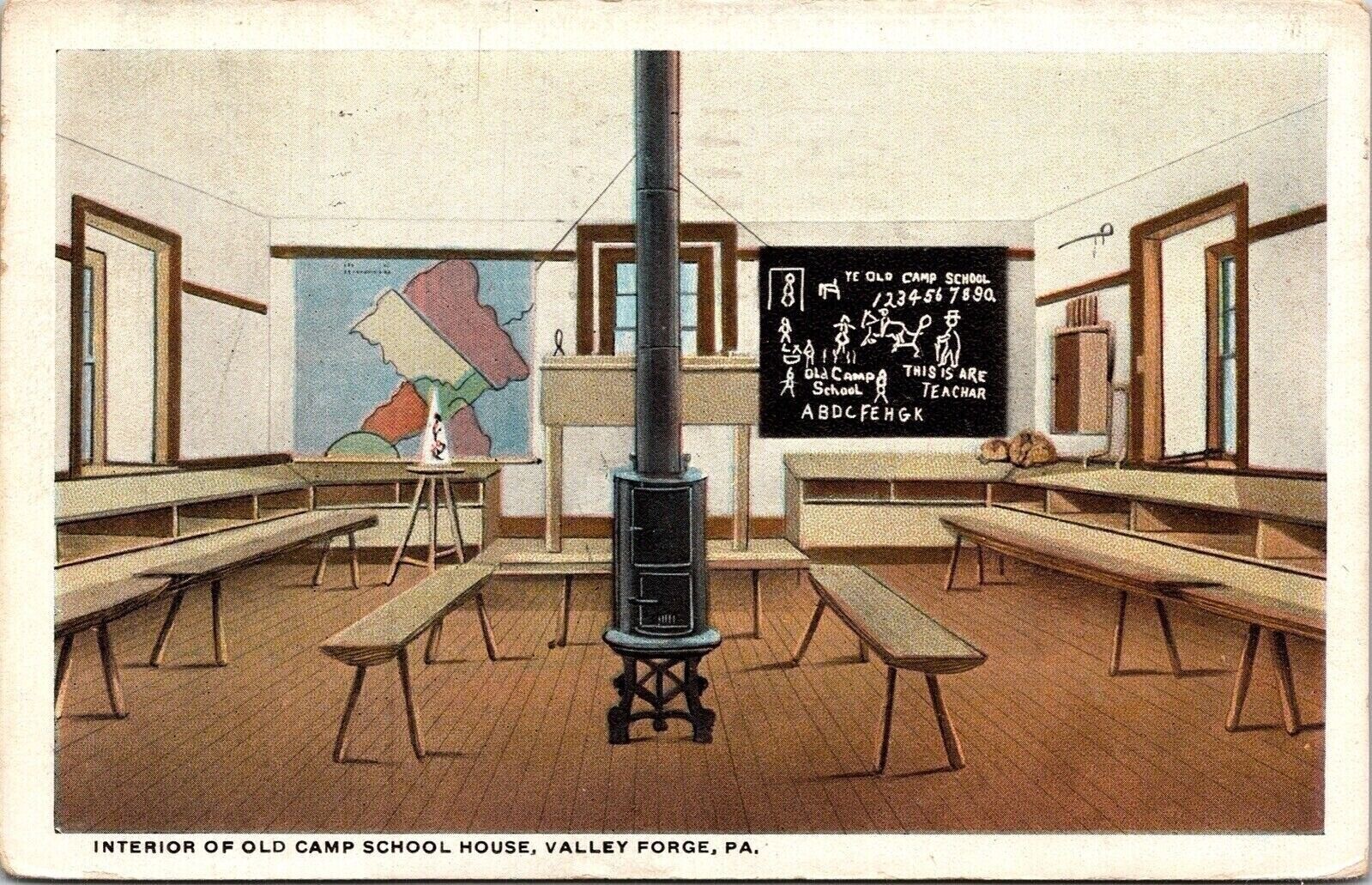 Interior Old School House Valley Forge Pennsylvania WB Postcard PM Altoona PA 1c