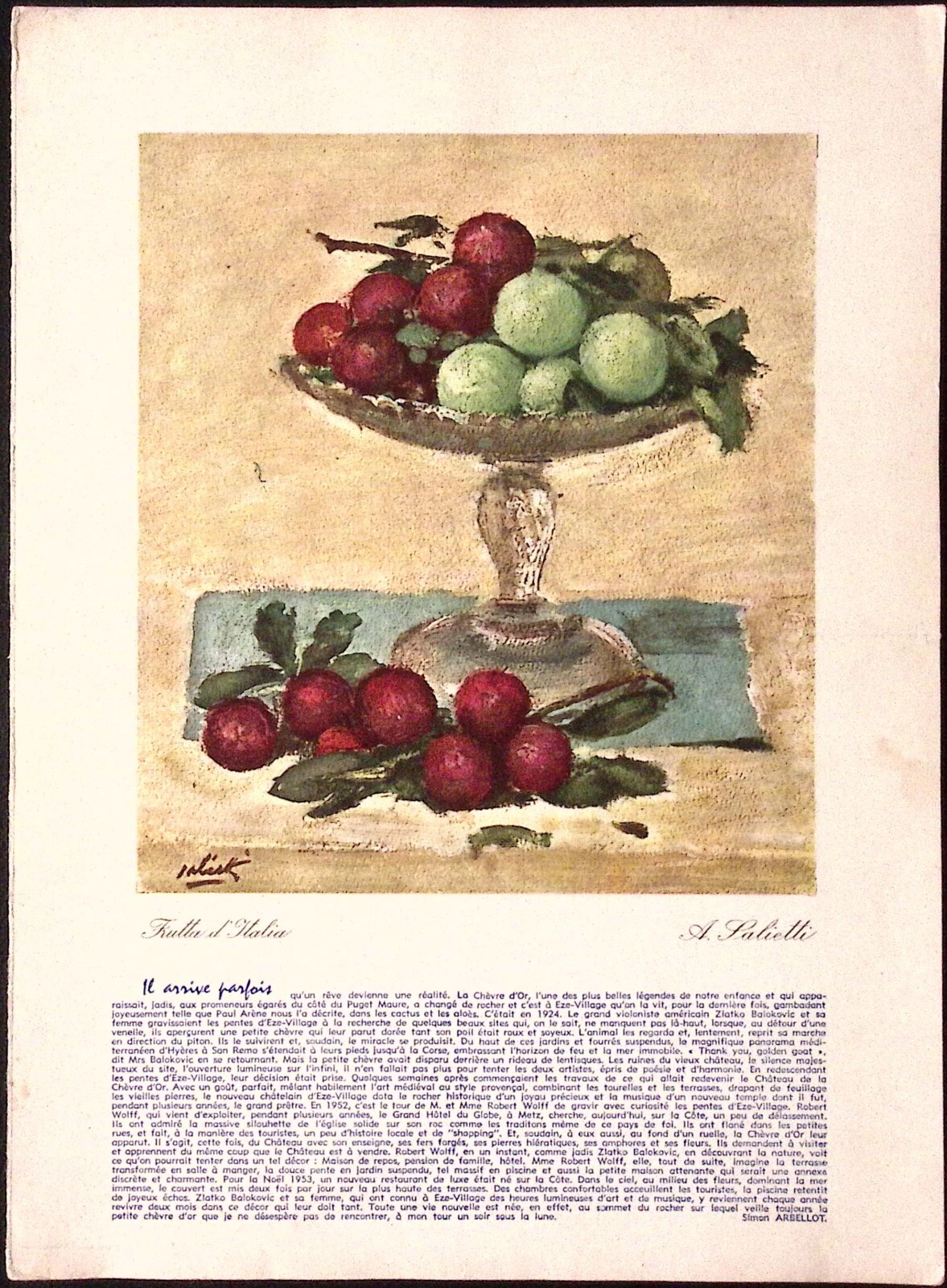 Vintage HOSTELLERIE CHATEAU DE LA CHÉVRE D\'OR EZE VILLAGE Menu Italian Line