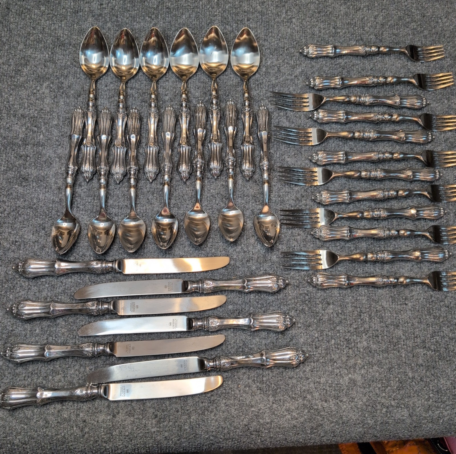 Wilton Armetale RWP Hallam Pewter Glossy Vtg Flatware Set 32 Spoons Forks Knives