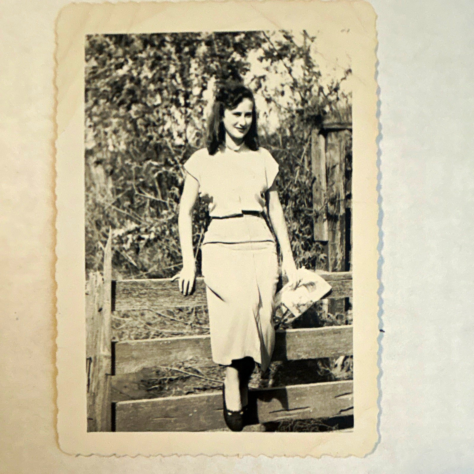 Vintage Original 1940s B&W Portrait Snapshot of Pretty Young Woman Signed Ina