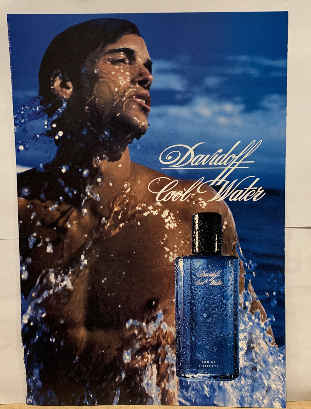 1997 Davidoff Cool Water Cologne Eau de Toilette Vintage Print Ad Man Beach Art