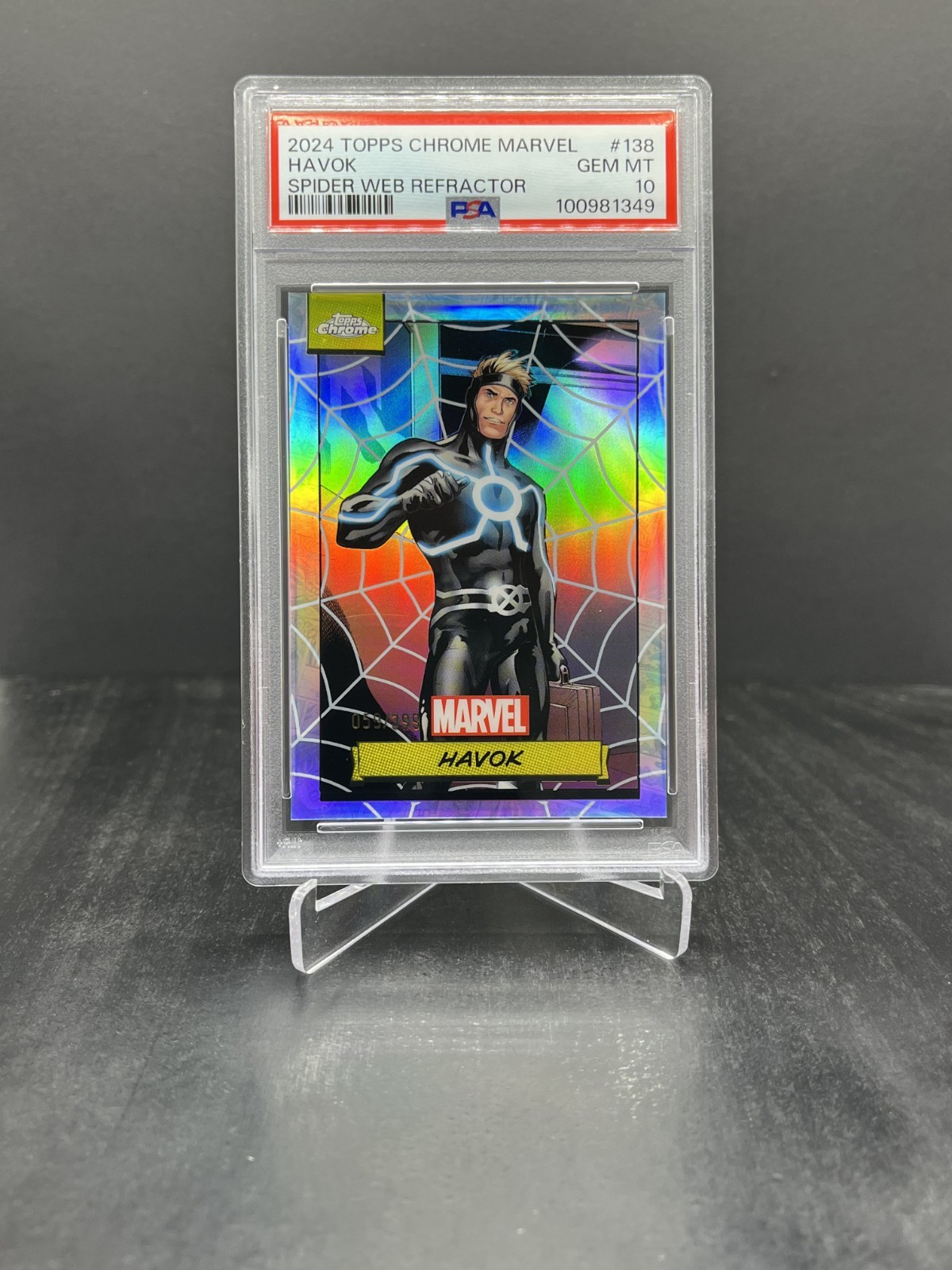 2024 Topps Chrome Marvel Comics Havok Spider Web Refractor 059/399 PSA 10 #138 2024 Topps Chrome Marvel Comics Havok Spider Web Refractor 059/399 PSA 10 #138