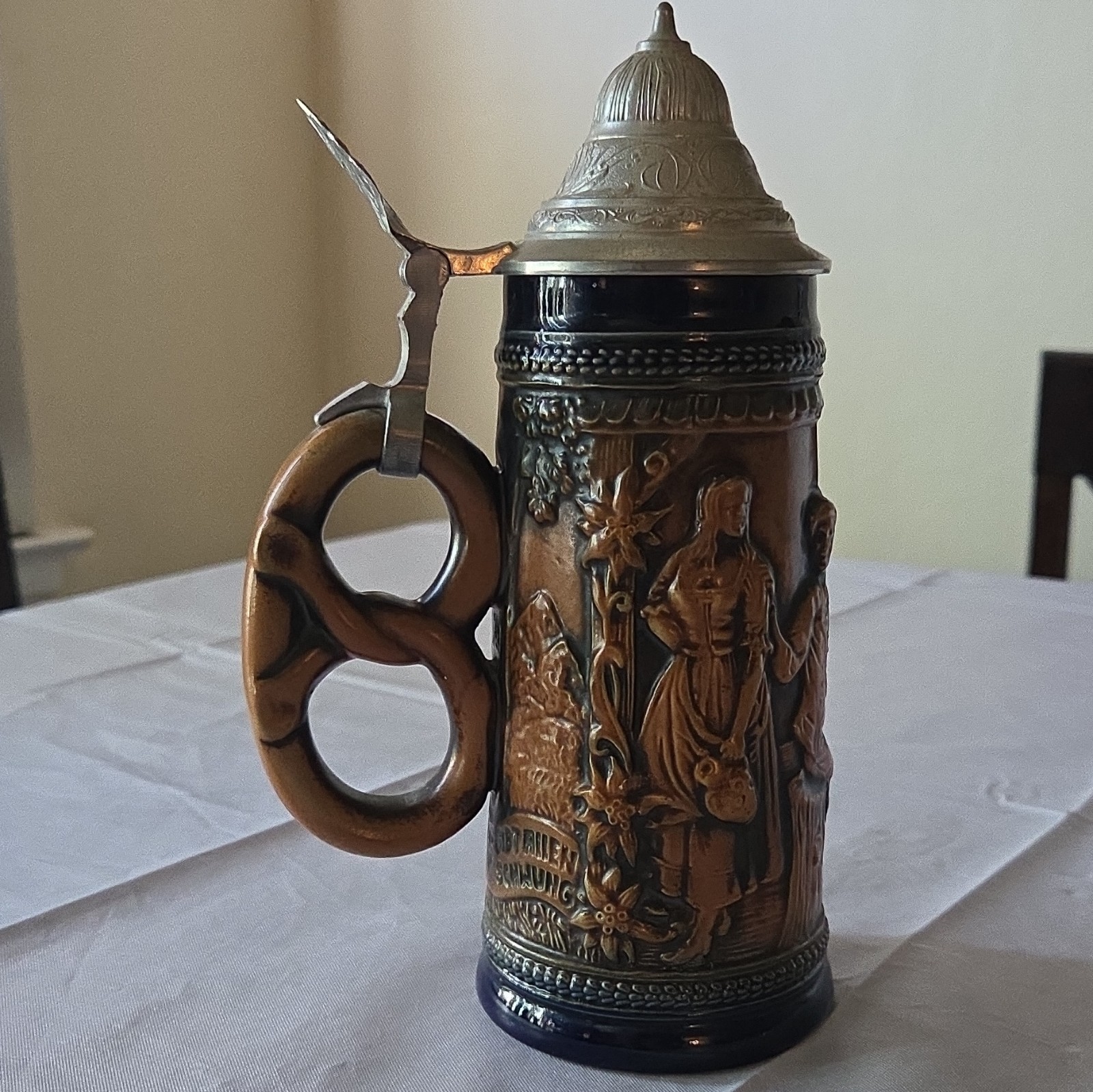 Vintage Original Gerzit Gerz West Germany Beer Stein #6322 Pretzel Handle & Lid