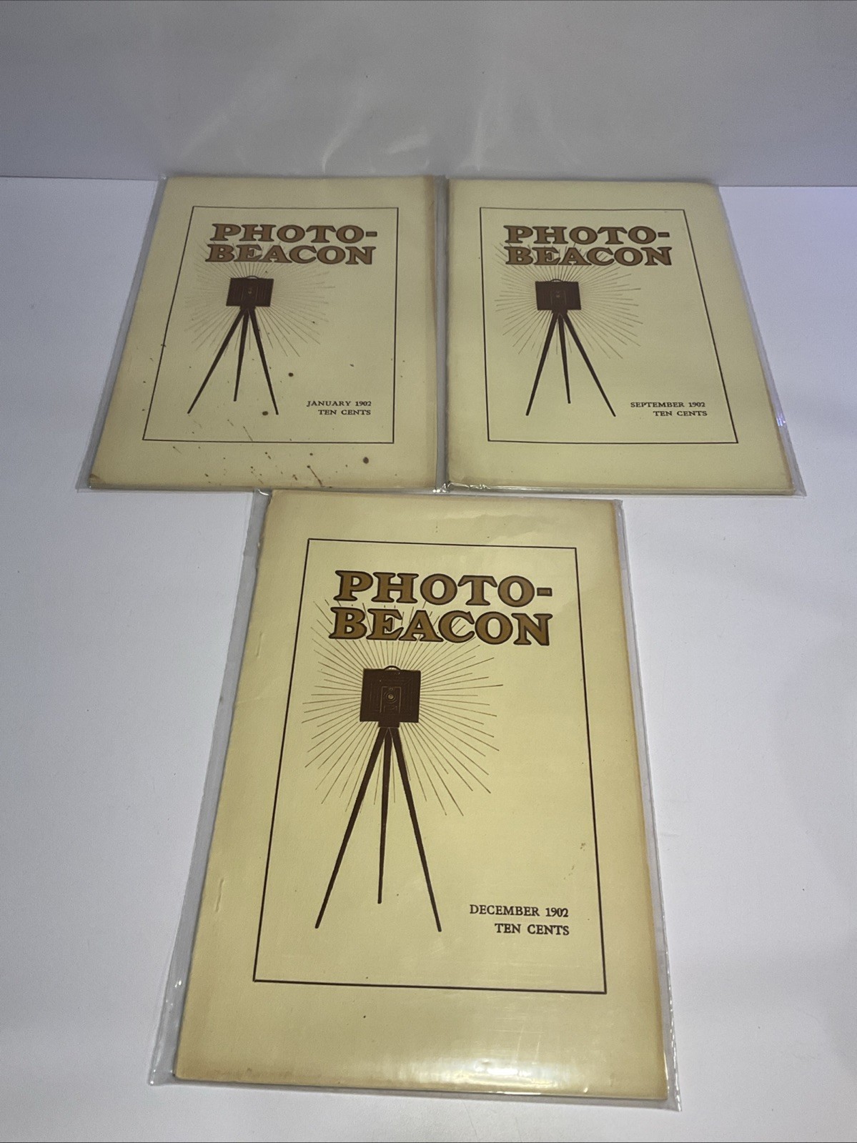 1902 Photo-Beacon Magazine Lot Jan Sept Dec w/ Aristo Photo Paper Ads