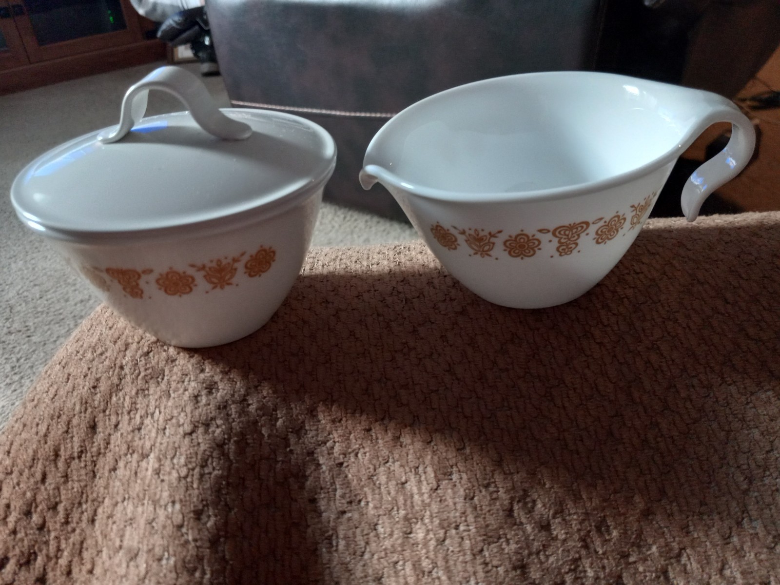 Vtg Corelle Livingware Corning Butterfly Gold Creamer & Sugar