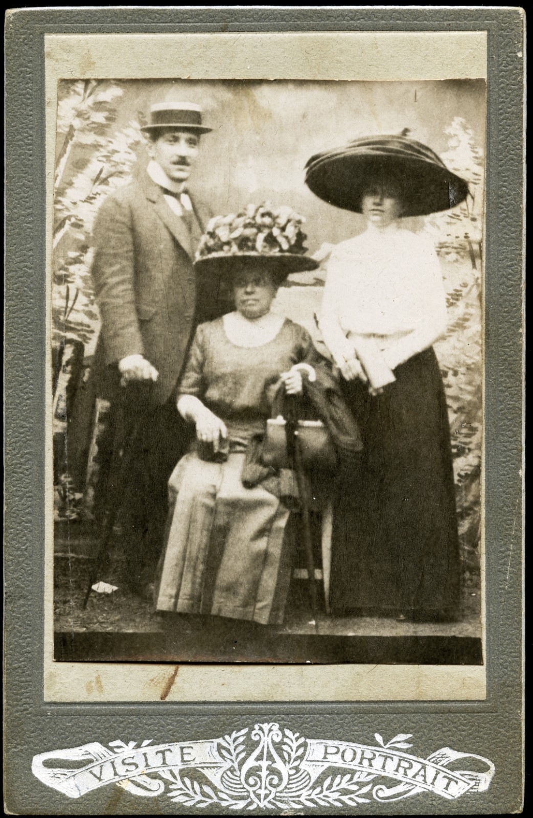 SOUVENIR, family, women and man in strange hat, antique CDV,, 1900's