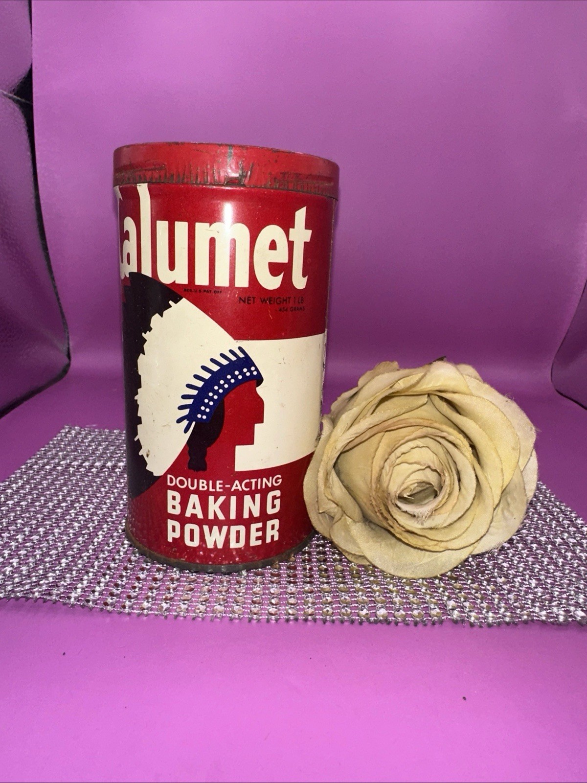 Vintage Calumet DOUBLE-Acting Baking Powder Tin 1/2 lb EMPTY 👍