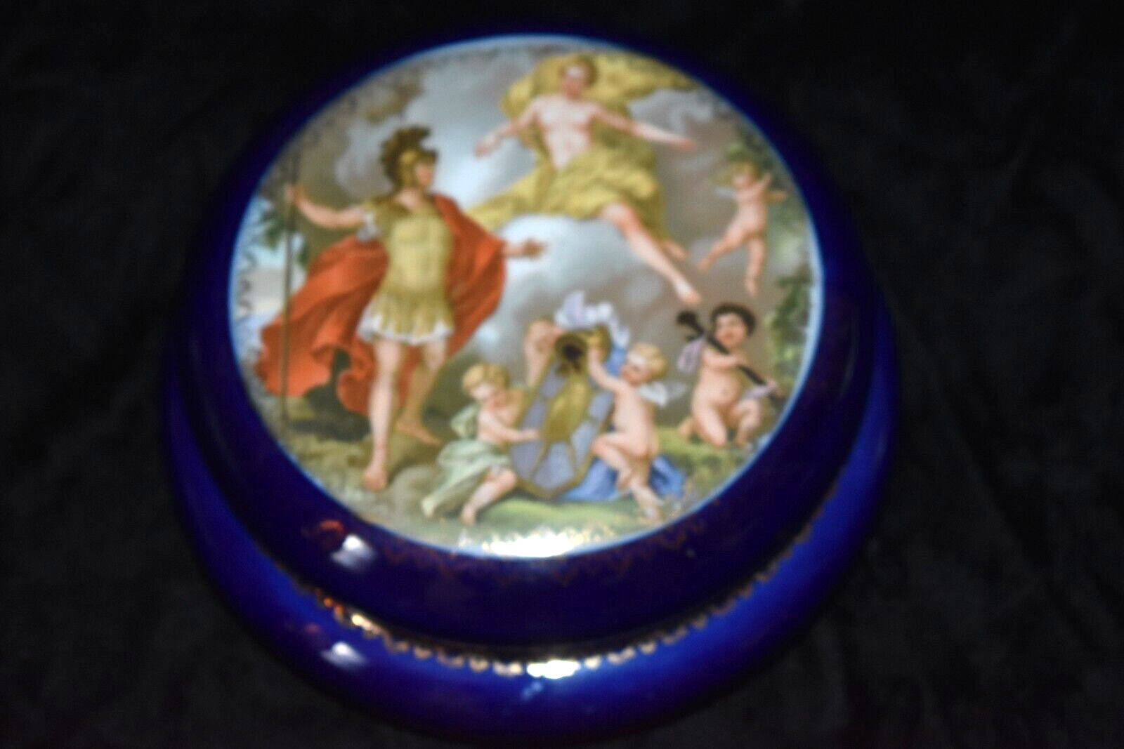 Large Vintage ROYAL VIENNA Style Cobalt Blue Gold Porcelain Jewelry Dresser Box