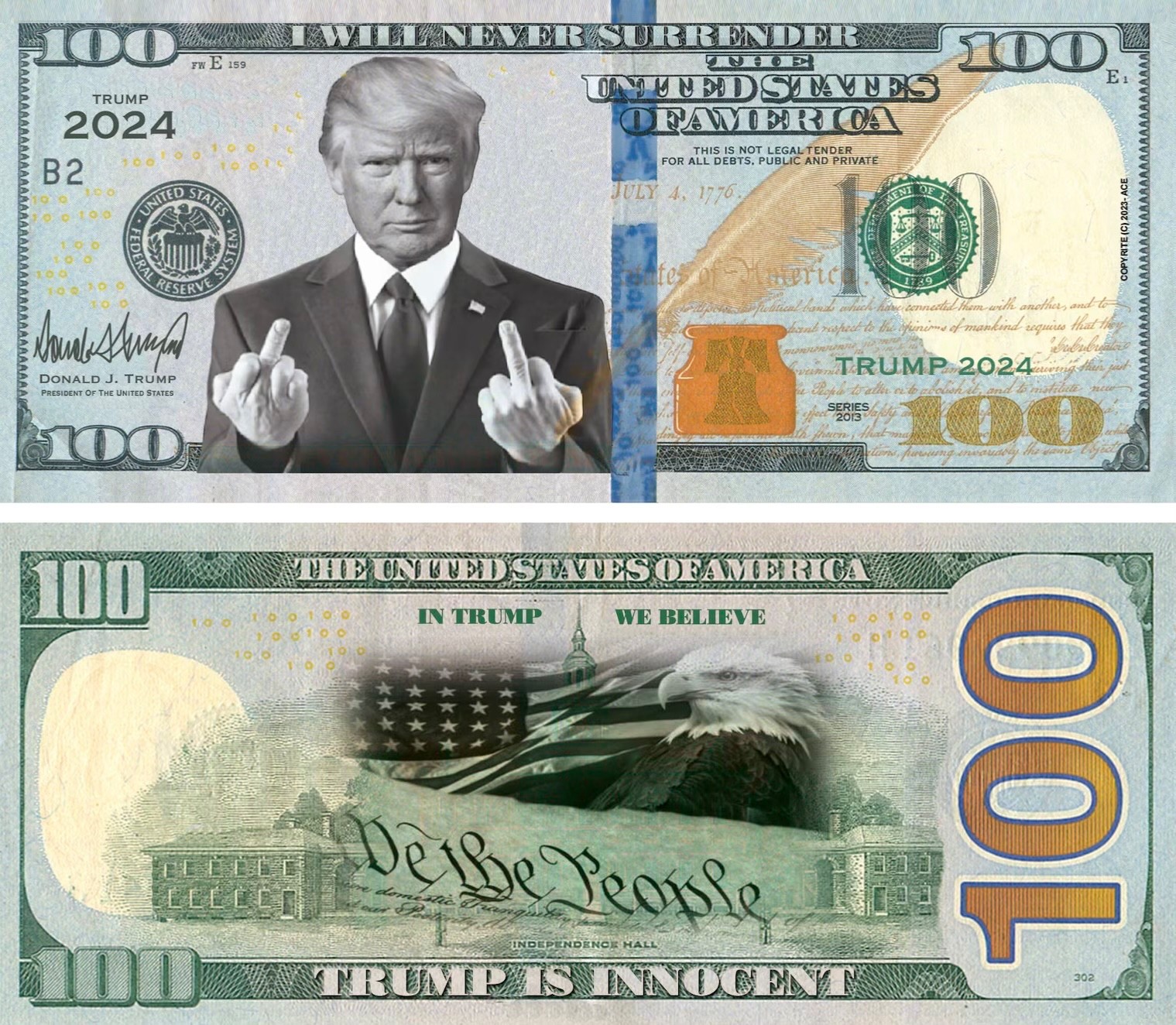 40 Pack President Donald Trump is Innocent POTUS Collectible Century $100 Dollar
