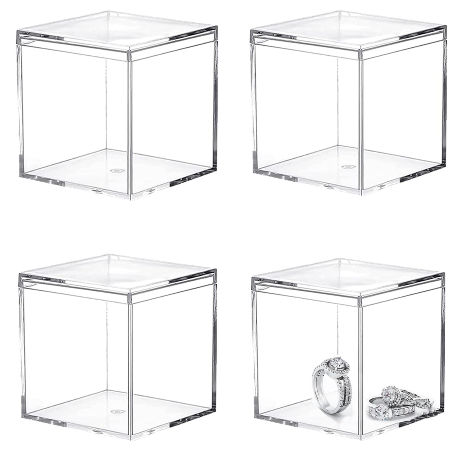 Acrylic Box with Lid Clear 4 Pack Small Clear Acrylic Square Cube Plastic