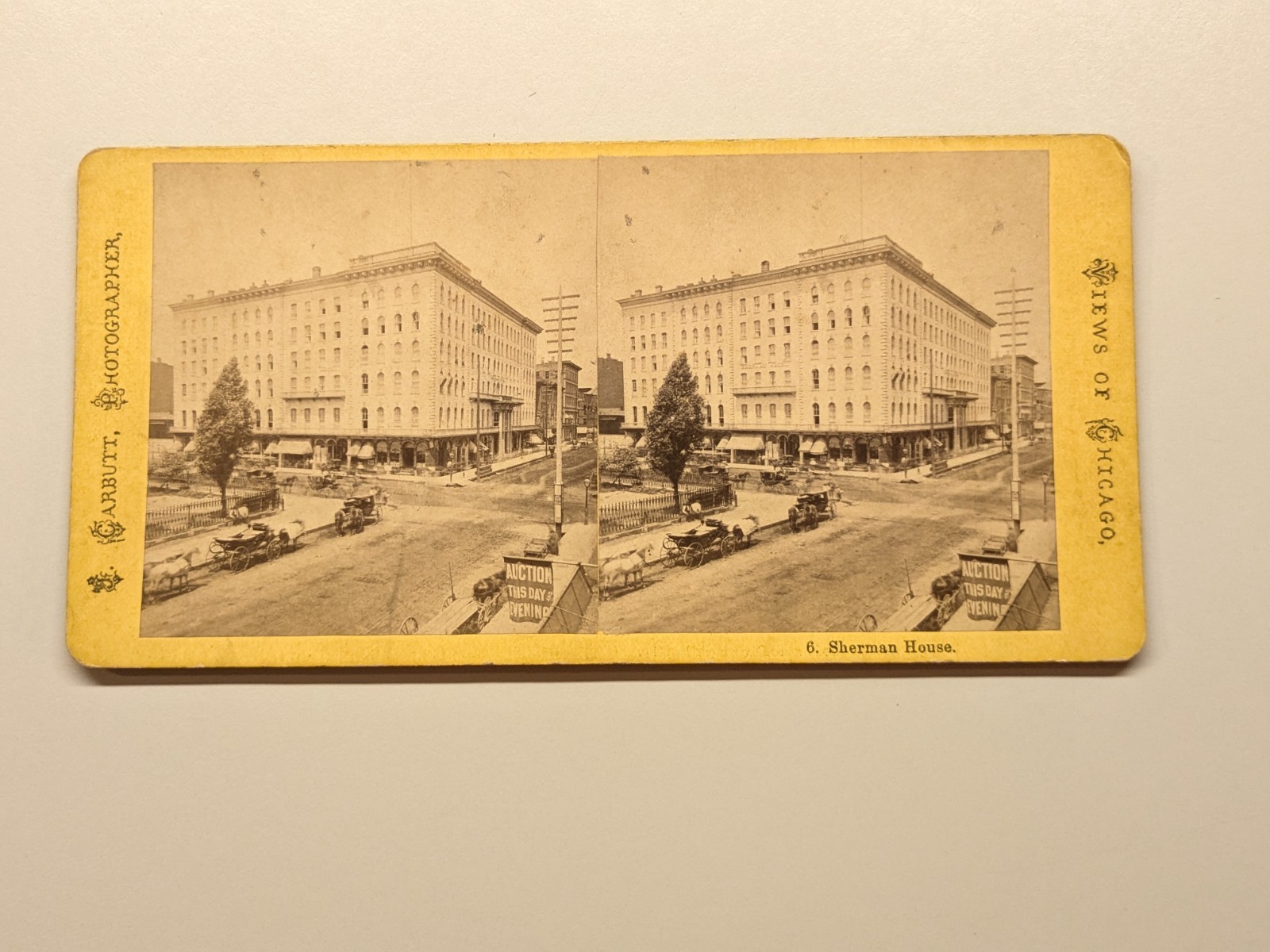 Sherman House Chicago Illinois Stereoview Photo J. Carbutt #6 Auction Sign
