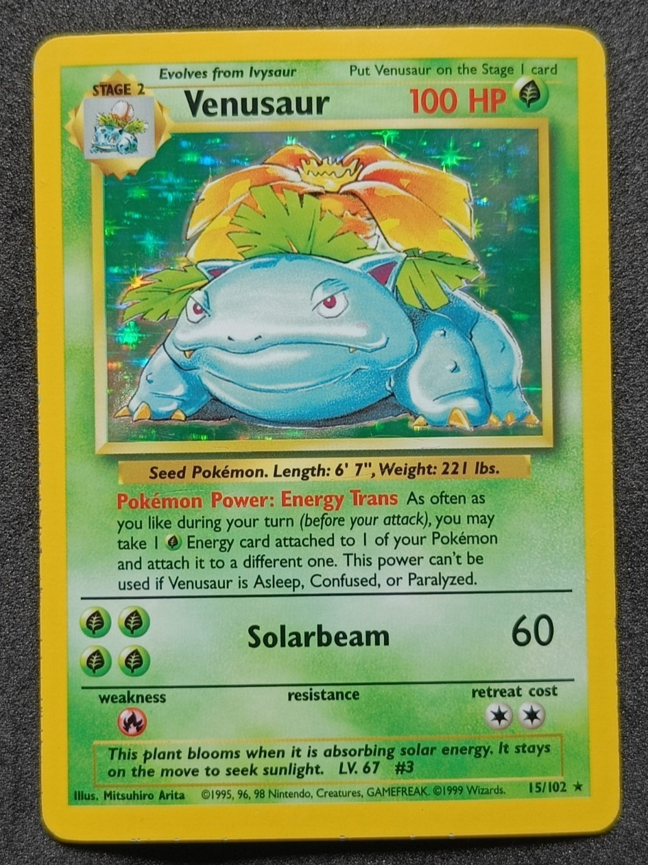 Pokemon TCG Venusaur 15/102 Base Set Holo Rare Card Vintage WOTC - LP