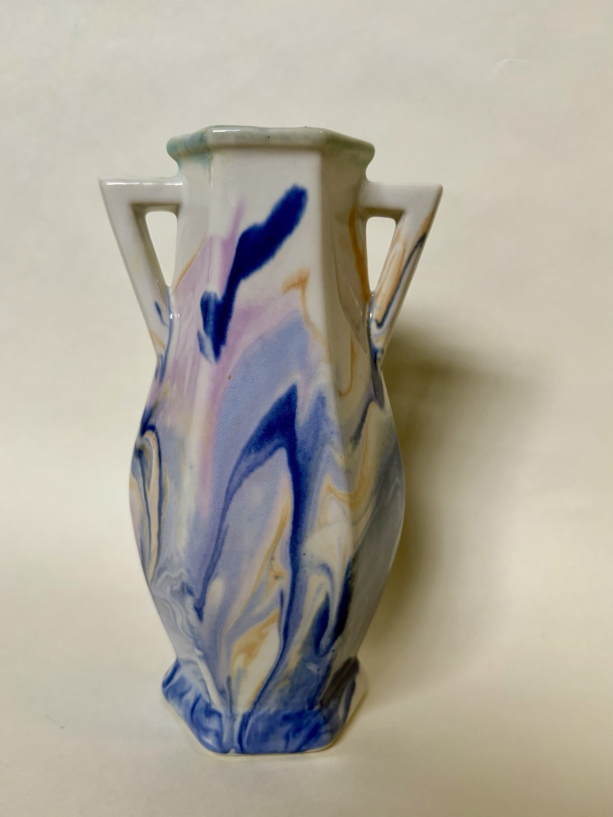Antique Mueller Art Pottery Hexagonal Vase Handle Glossy Ceramic 6 3/4 x 3 1/2 Antique Mueller Art Pottery Hexagonal Vase Handle Glossy Ceramic 6 3/4 x 3 1/2